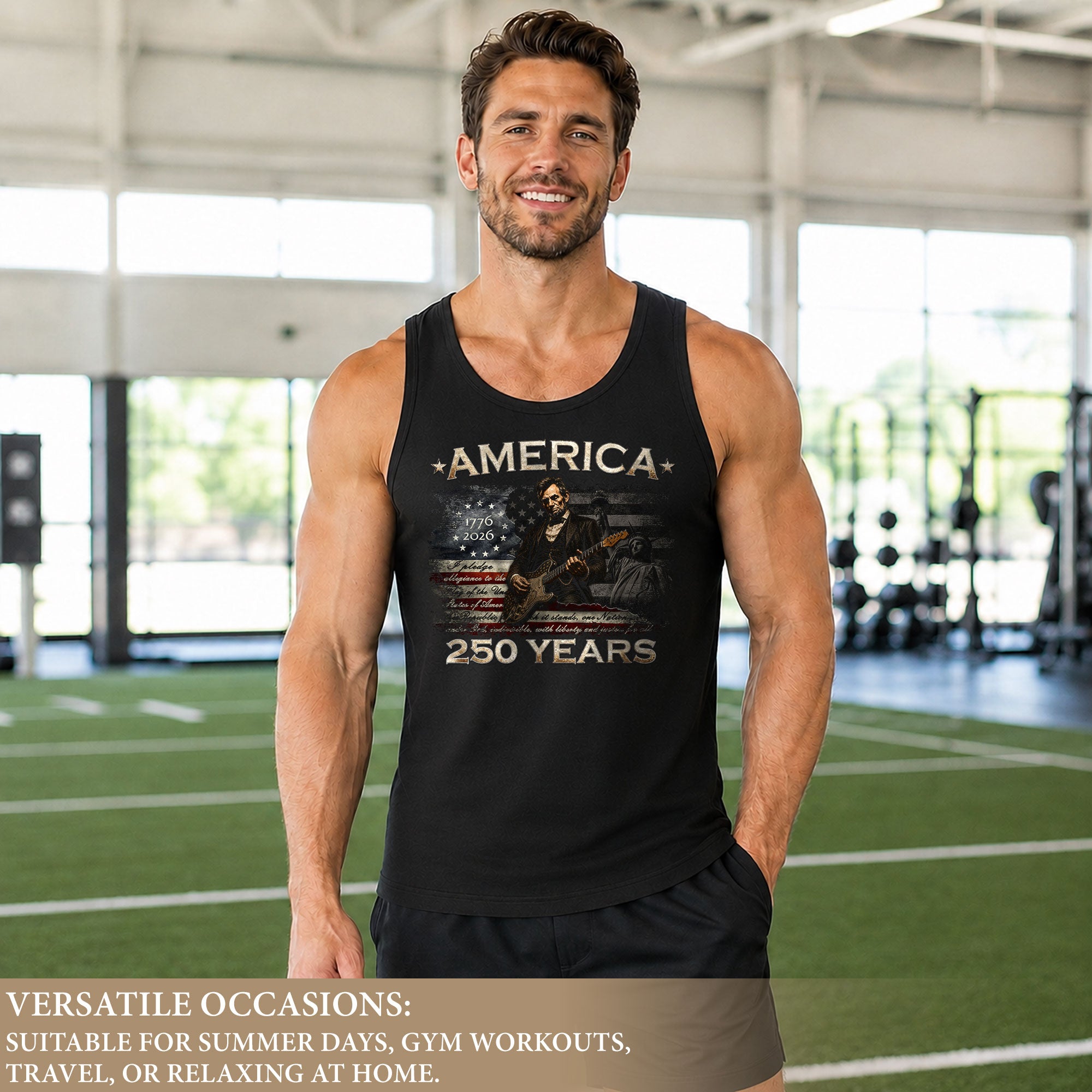 Pledge of Allegiance Lincoln Guitar Tank Top 1776-2026 Patriotic Men Graphic Gym Shirt