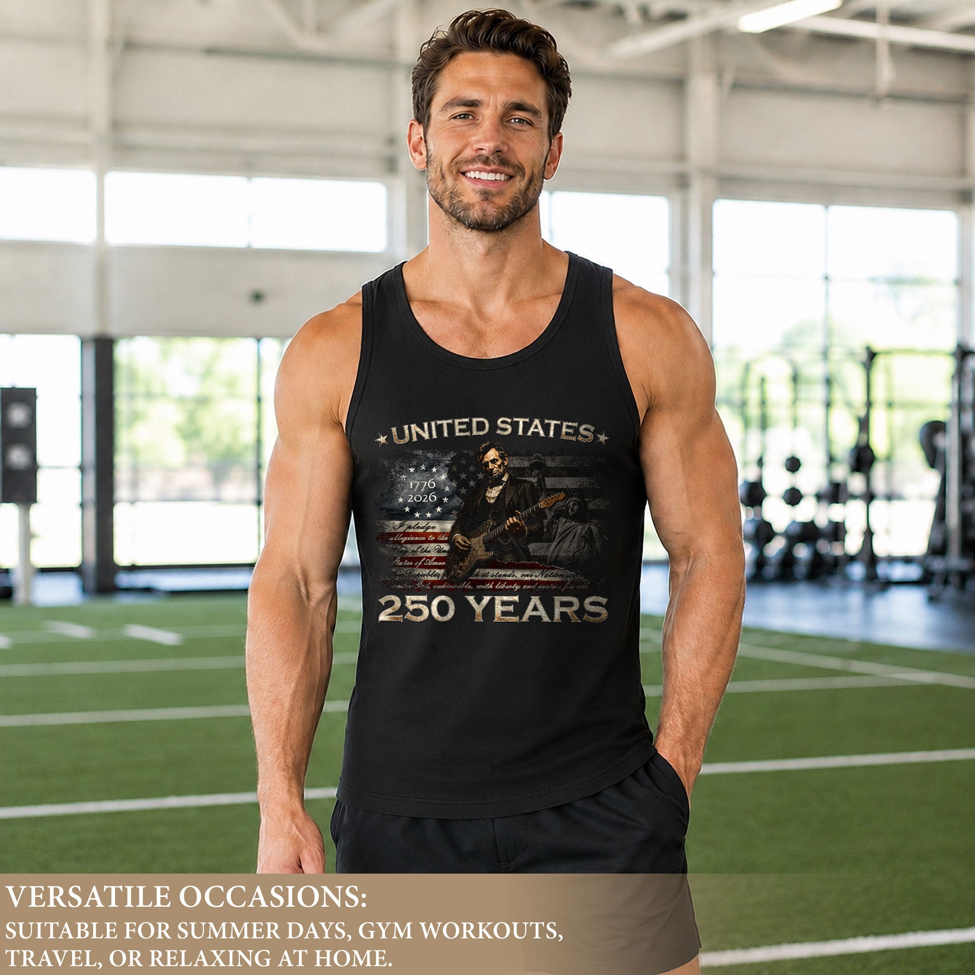 Pledge of Allegiance Lincoln Guitar Tank Top 1776-2026 Patriotic Men Graphic Gym Shirt