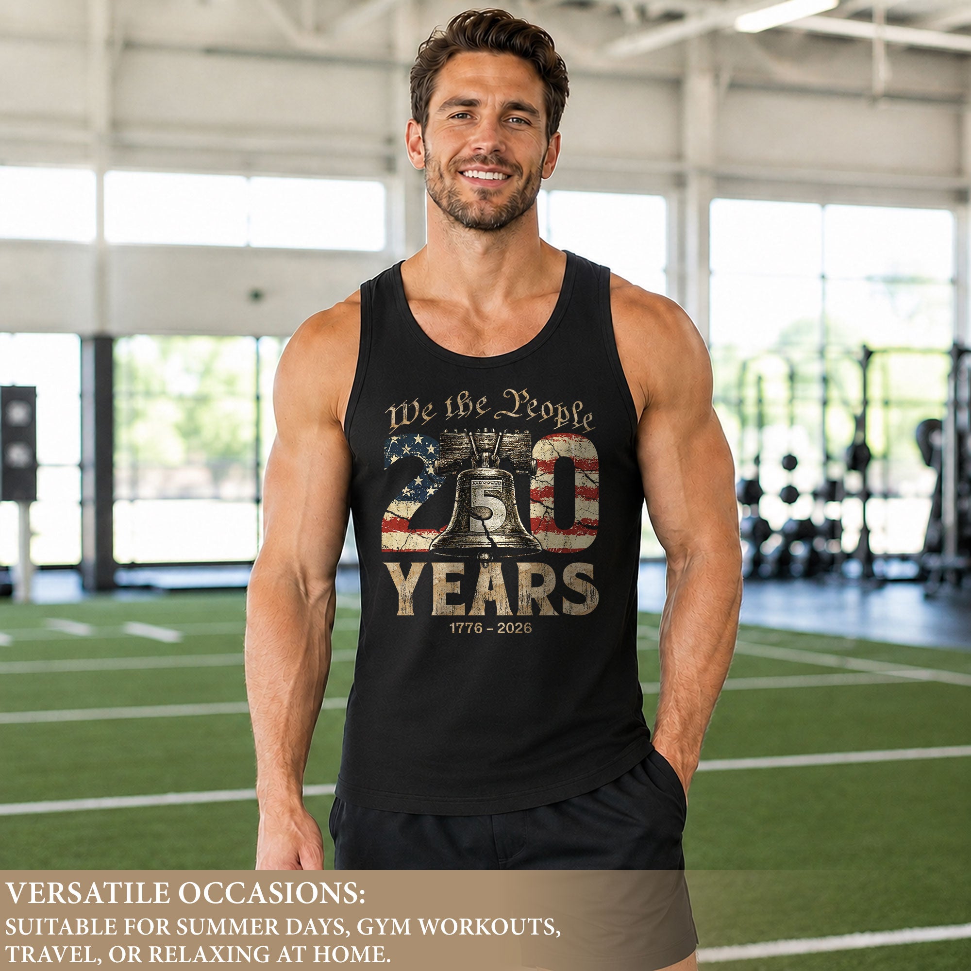 Men Tank Top Patriotic We The People 1776-2026 250 Years Liberty Bell American Flag Vest