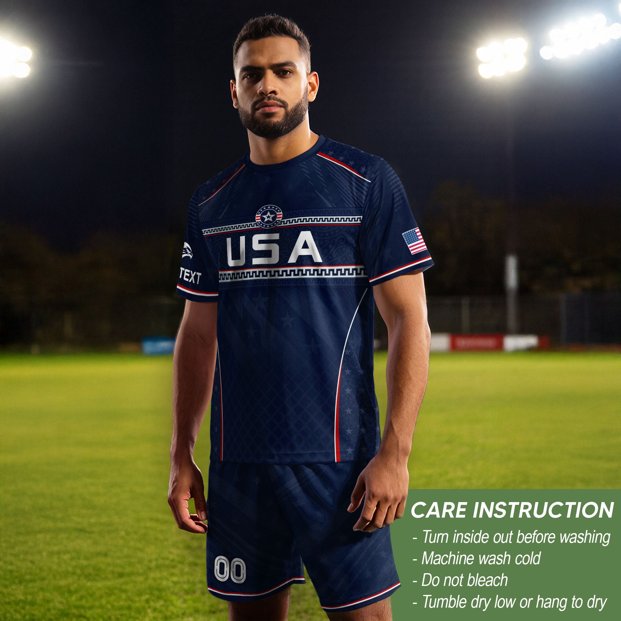 USA Soccer Jersey Custom Name Number Patriotic Navy Blue Athletic Sportswear Outfit