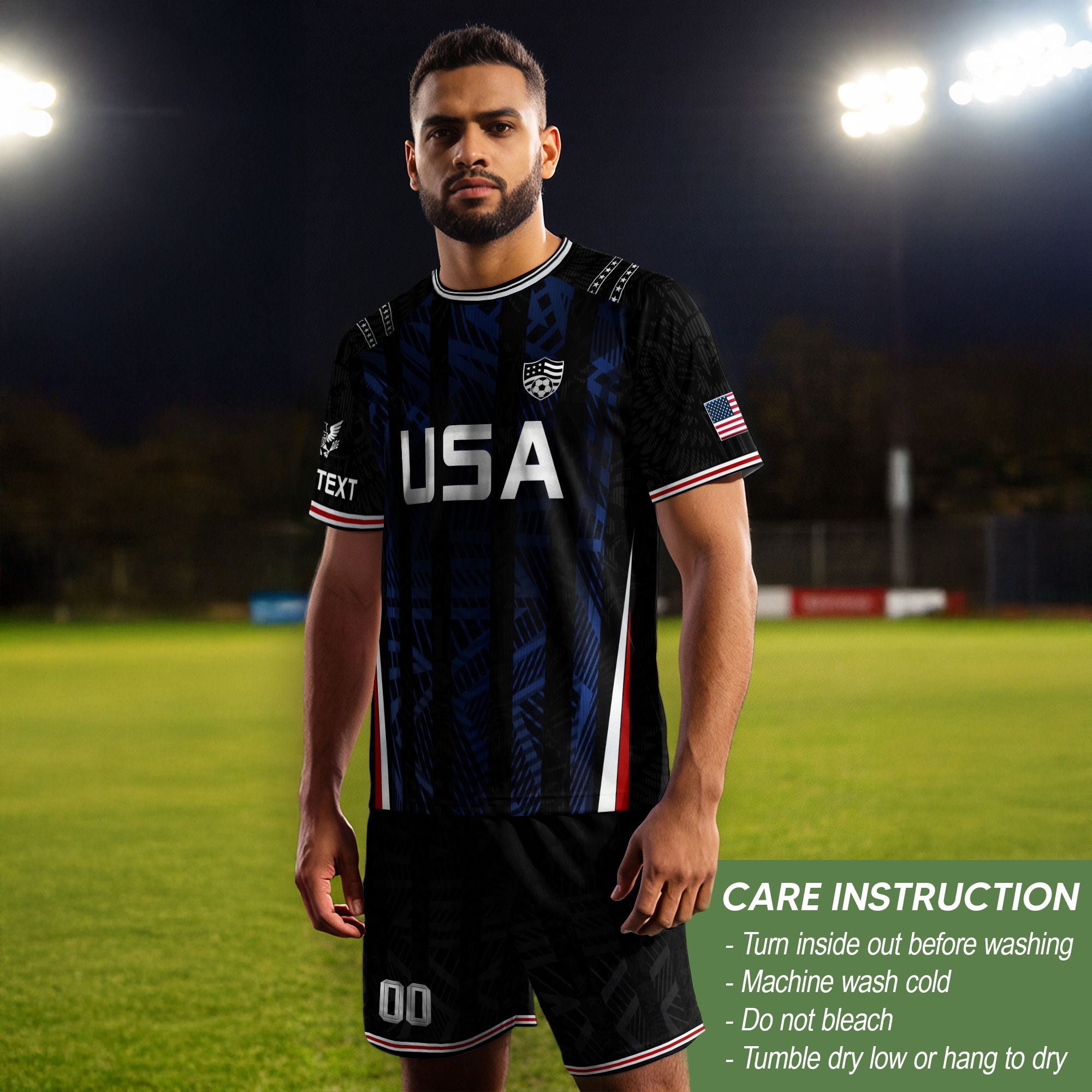 USA Soccer Jersey Custom Name Number Patriotic Black Stripes Football Team Shirt