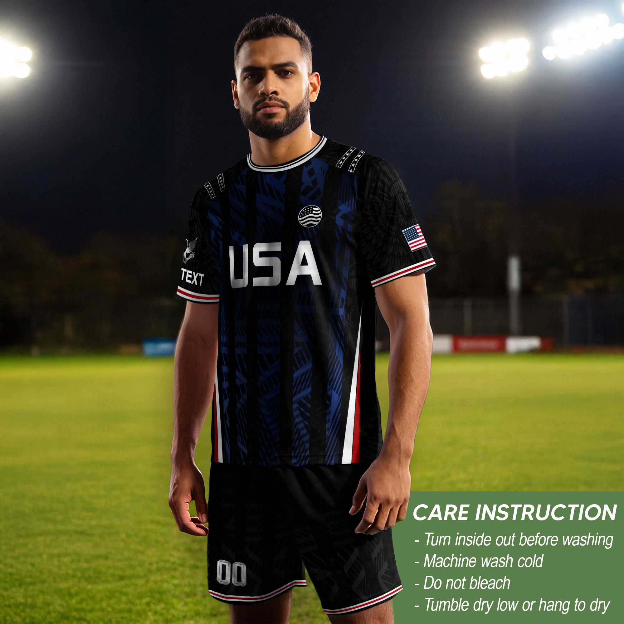 USA Soccer Jersey Custom Name Number Patriotic Black Stripes Football Team Shirt