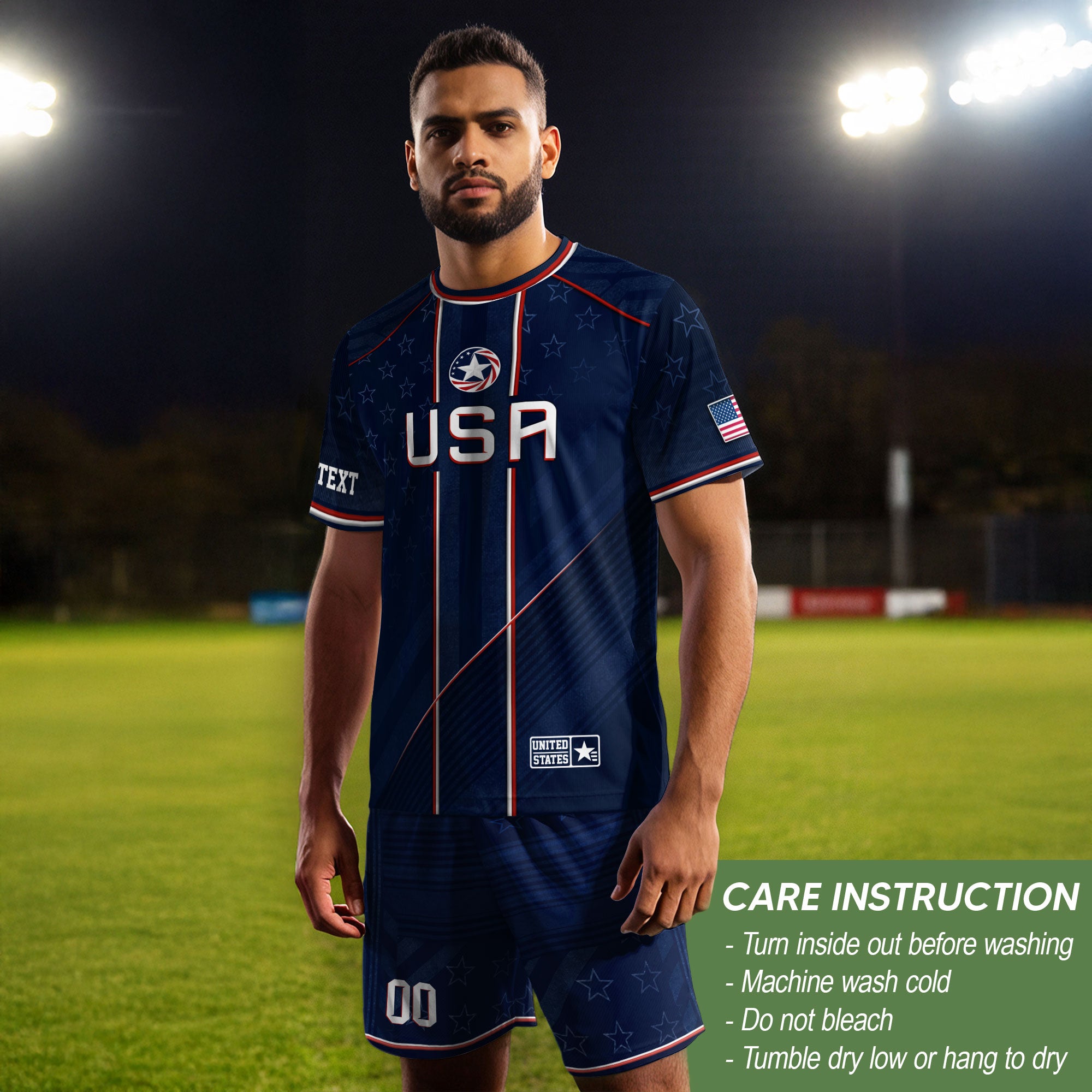 USA Team Football Shirt Custom Name Number Patriotic Navy Blue Stripes Athletic Sportswear