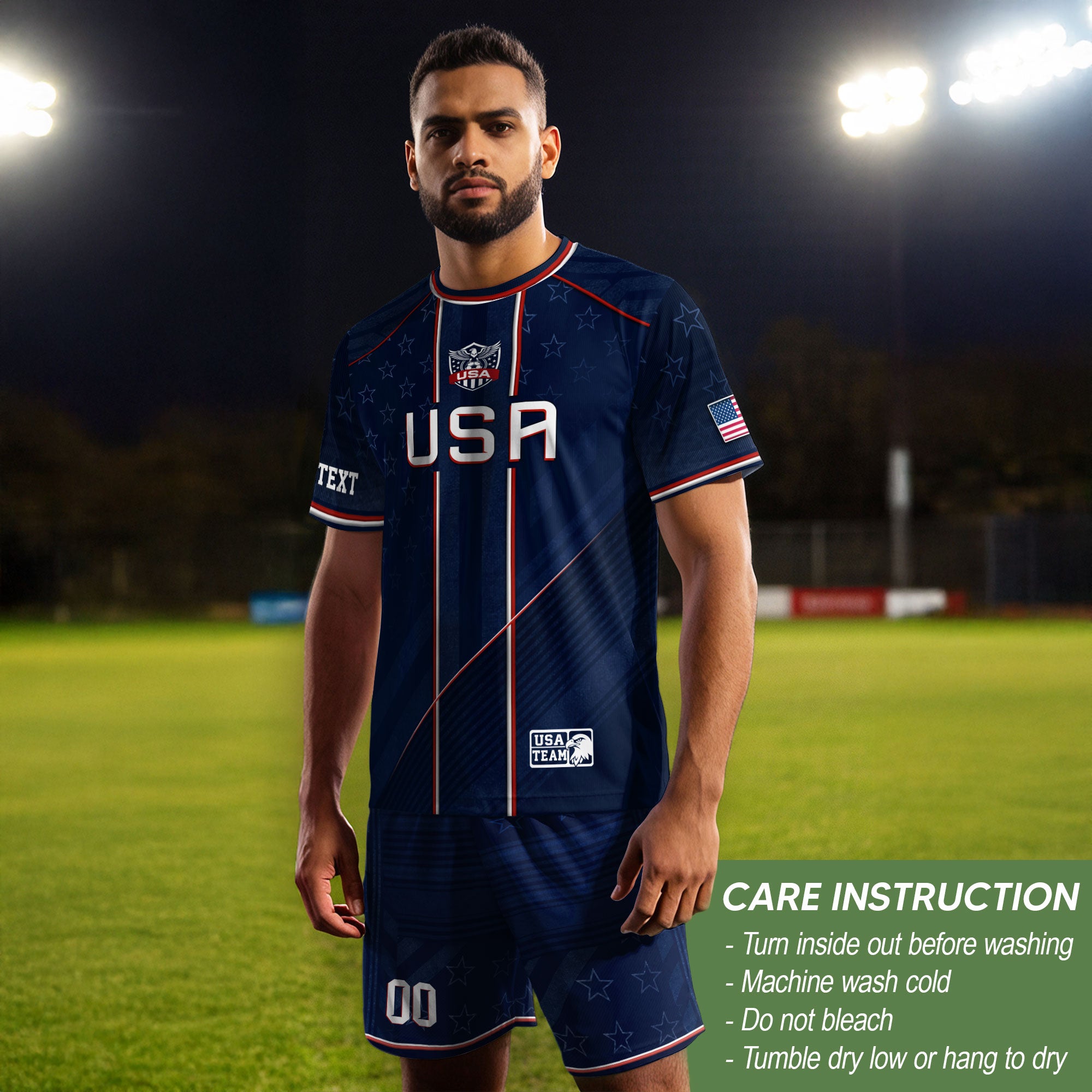 USA Team Football Shirt Custom Name Number Patriotic Navy Blue Stripes Athletic Sportswear