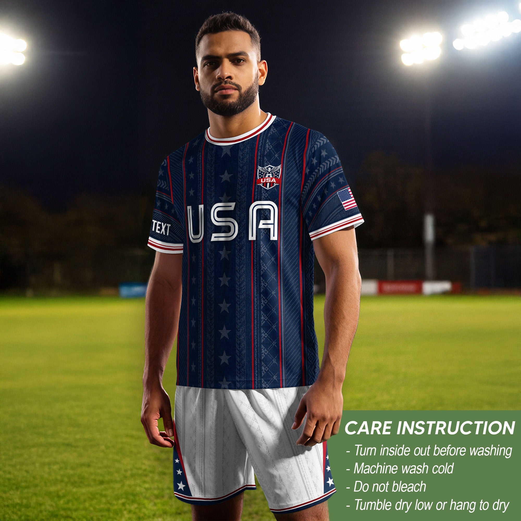 USA Soccer Jersey Custom Name Number Patriotic Navy Blue Stars Football Team Shirt