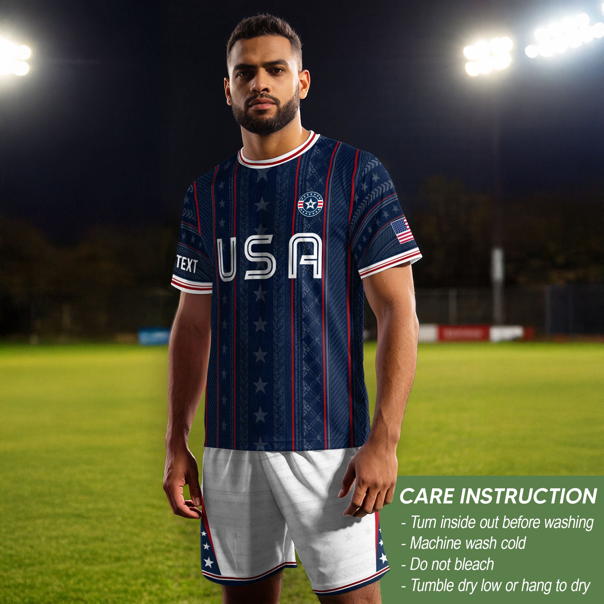 USA Soccer Jersey Custom Name Number Patriotic Navy Blue Stars Football Team Shirt