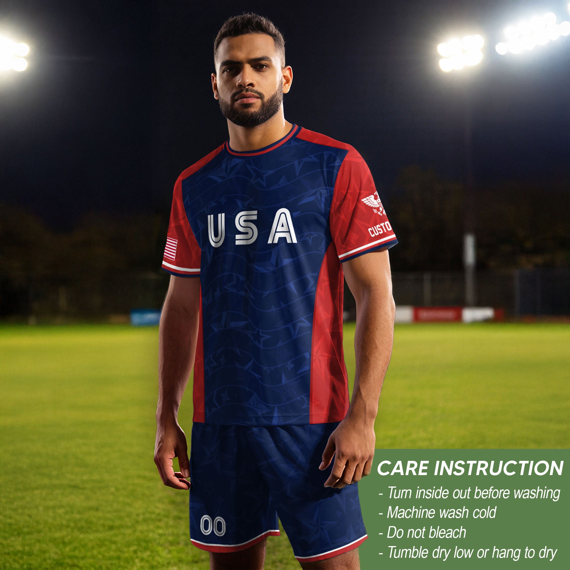 Custom Name Number USA Soccer Jersey Patriotic Stars Stripes Sports Team Shirt