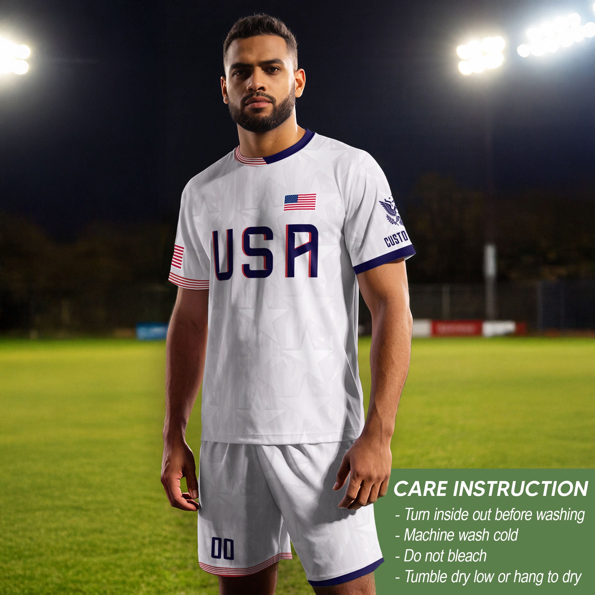 Personalized USA Soccer Jersey White Custom Name Number Patriotic Outdoor Sportswear