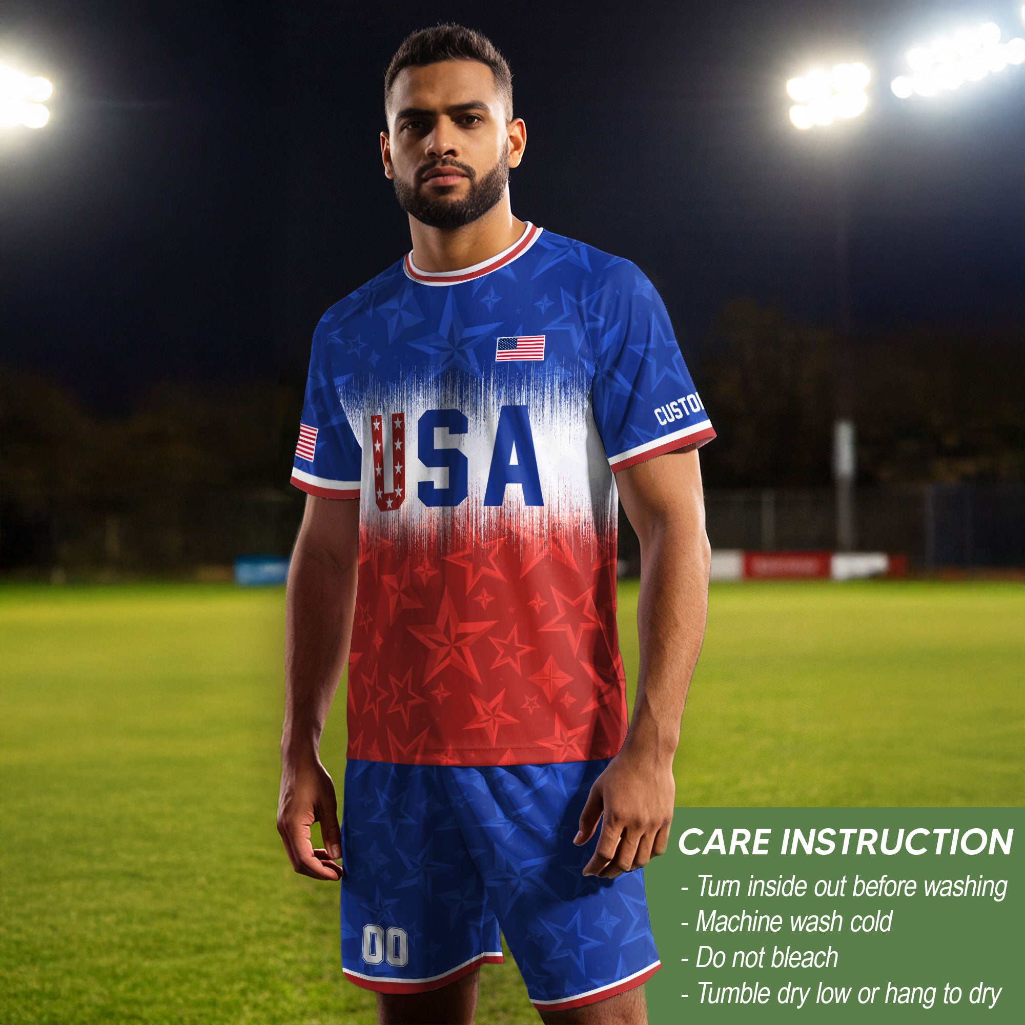 Customized USA Soccer Jersey Crewneck Ombre Stars Patriotic Graphic Tee Athletic Top