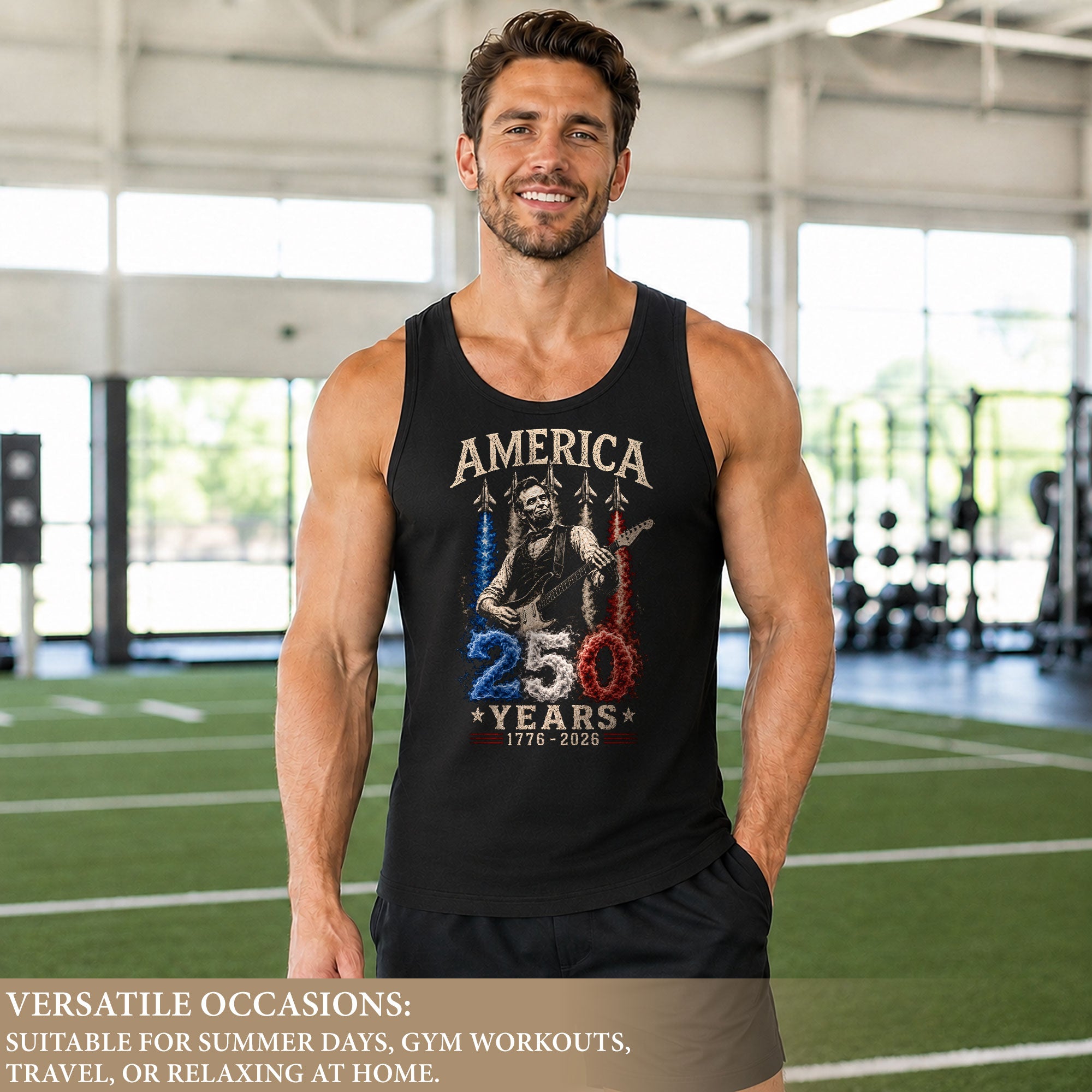 Men 250 Years Celebration Tank Top Cool Abraham Lincoln Rocker Graphic Gym Shirt