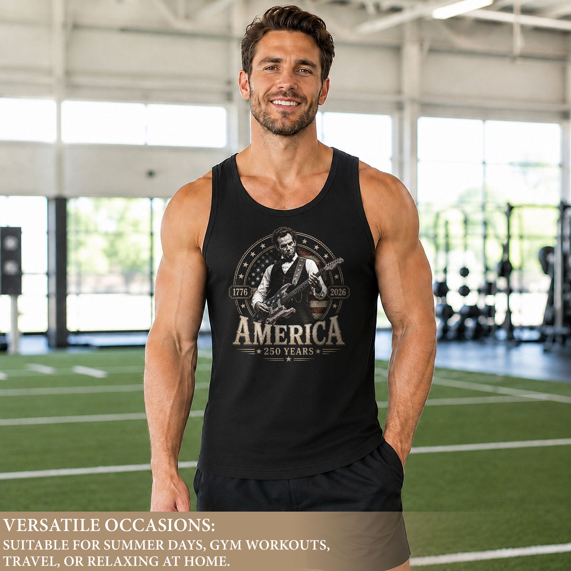 Abraham Lincoln Guitar Mens Tank Top Cool Stars Stripes 250 Years Heritage Shirt