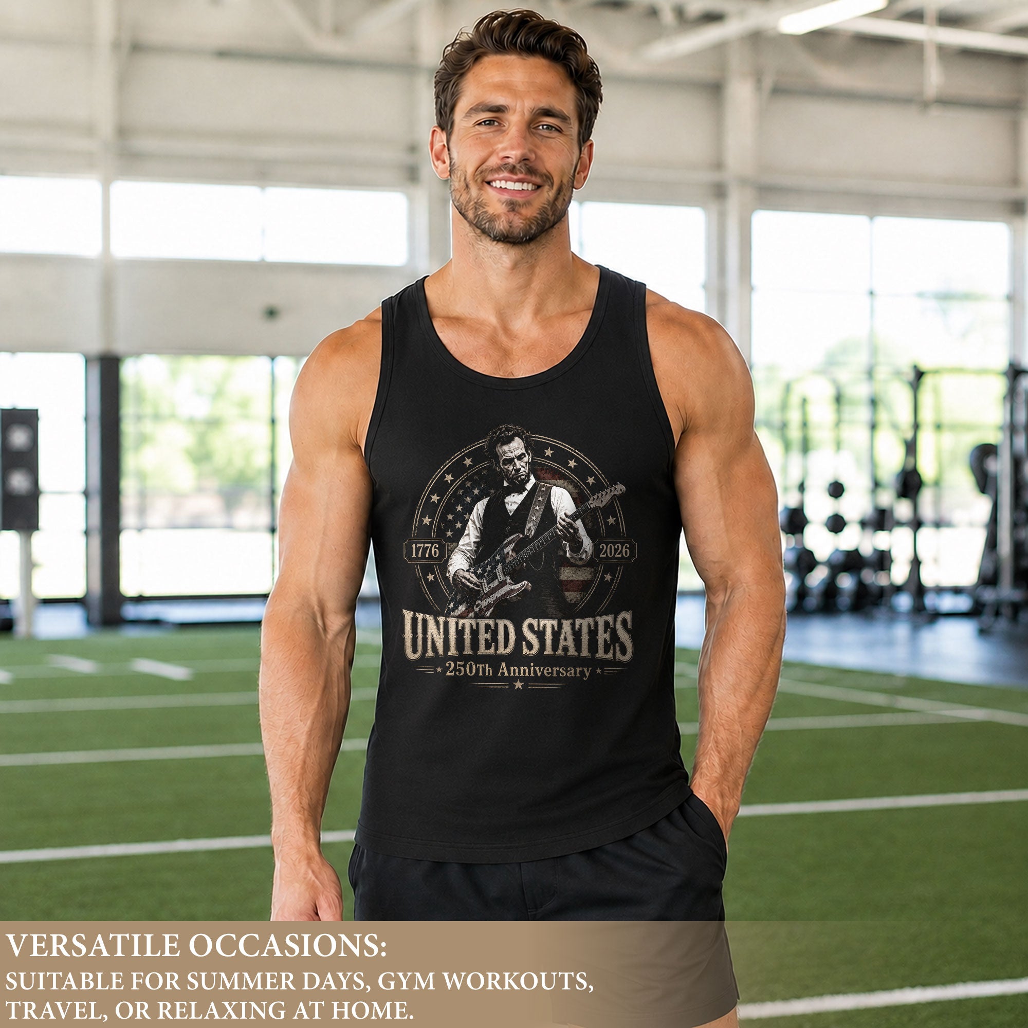 Abraham Lincoln Guitar Mens Tank Top Cool Stars Stripes 250 Years Heritage Shirt