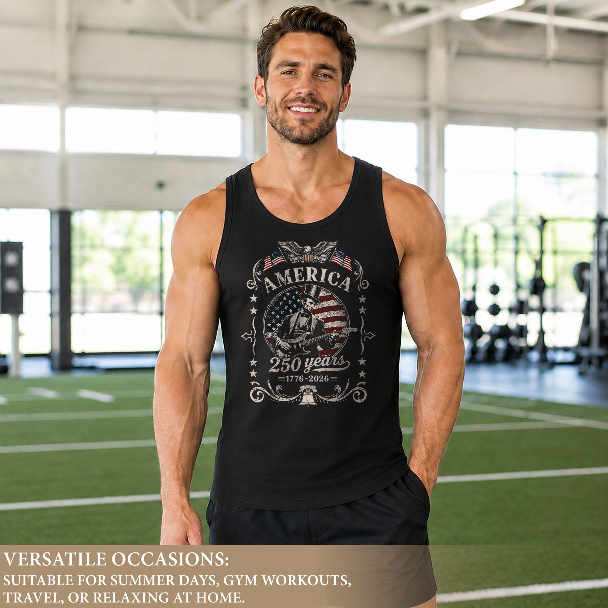 250 Years Freedom Lincoln Guitar Tank Top Men Patriotic Vintage Independence Day Shirt