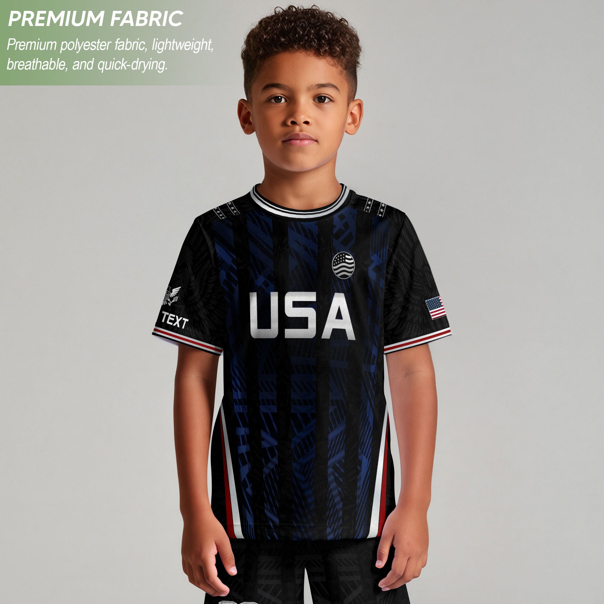 Custom Black and Blue USA Soccer Jersey Set Kid Personalized Name Number