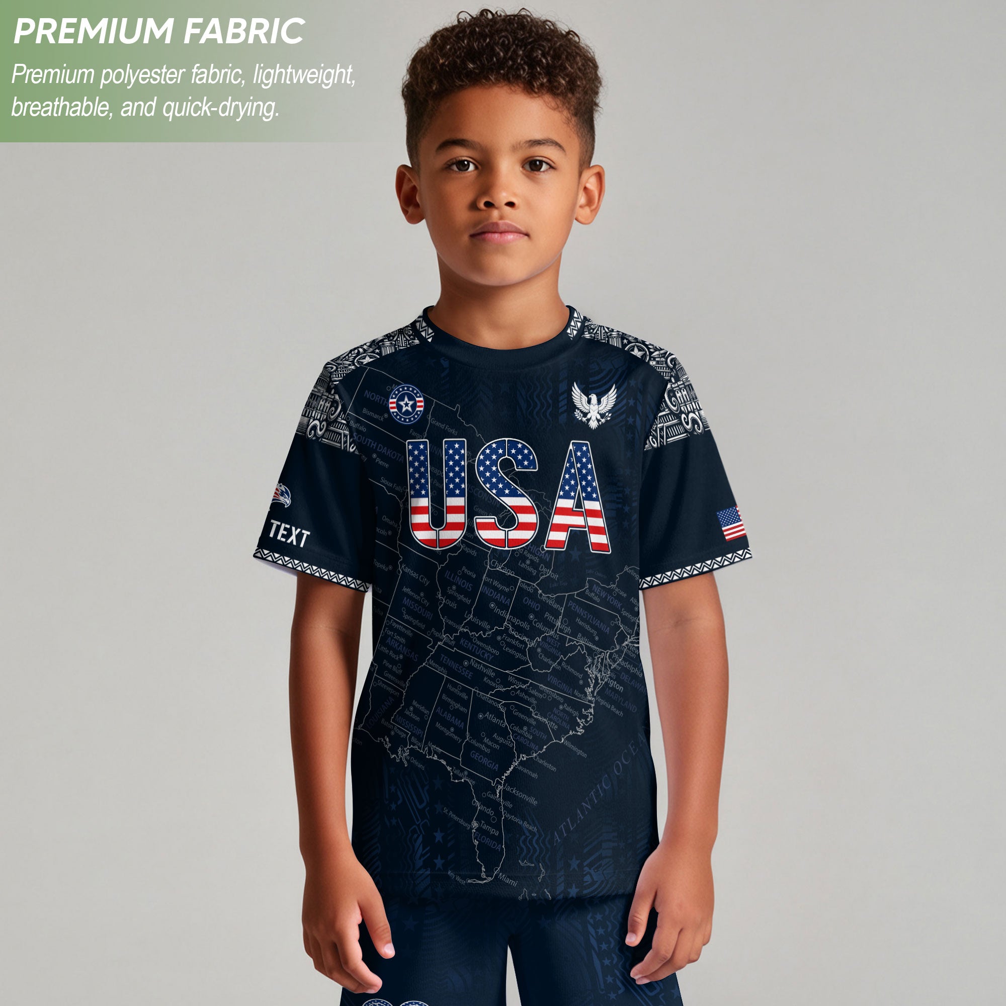 Custom Navy Blue USA Soccer Jersey and Shorts Kid Personalized Name Number