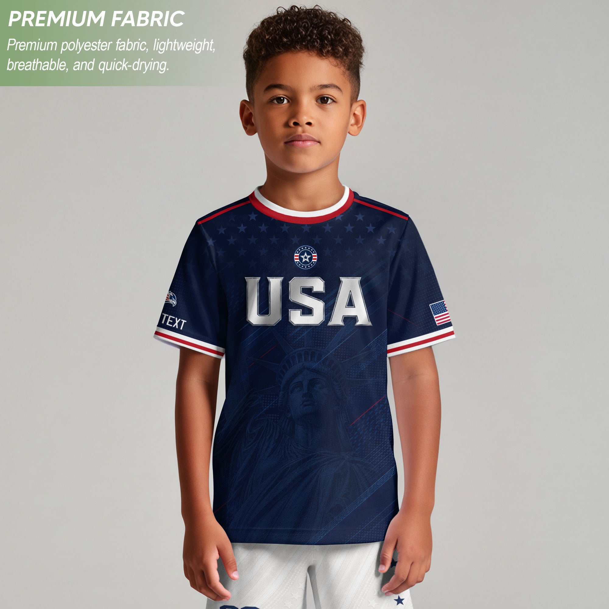 Custom USA Soccer Teamwear Set for Kids Navy and White with Personalized Name Number