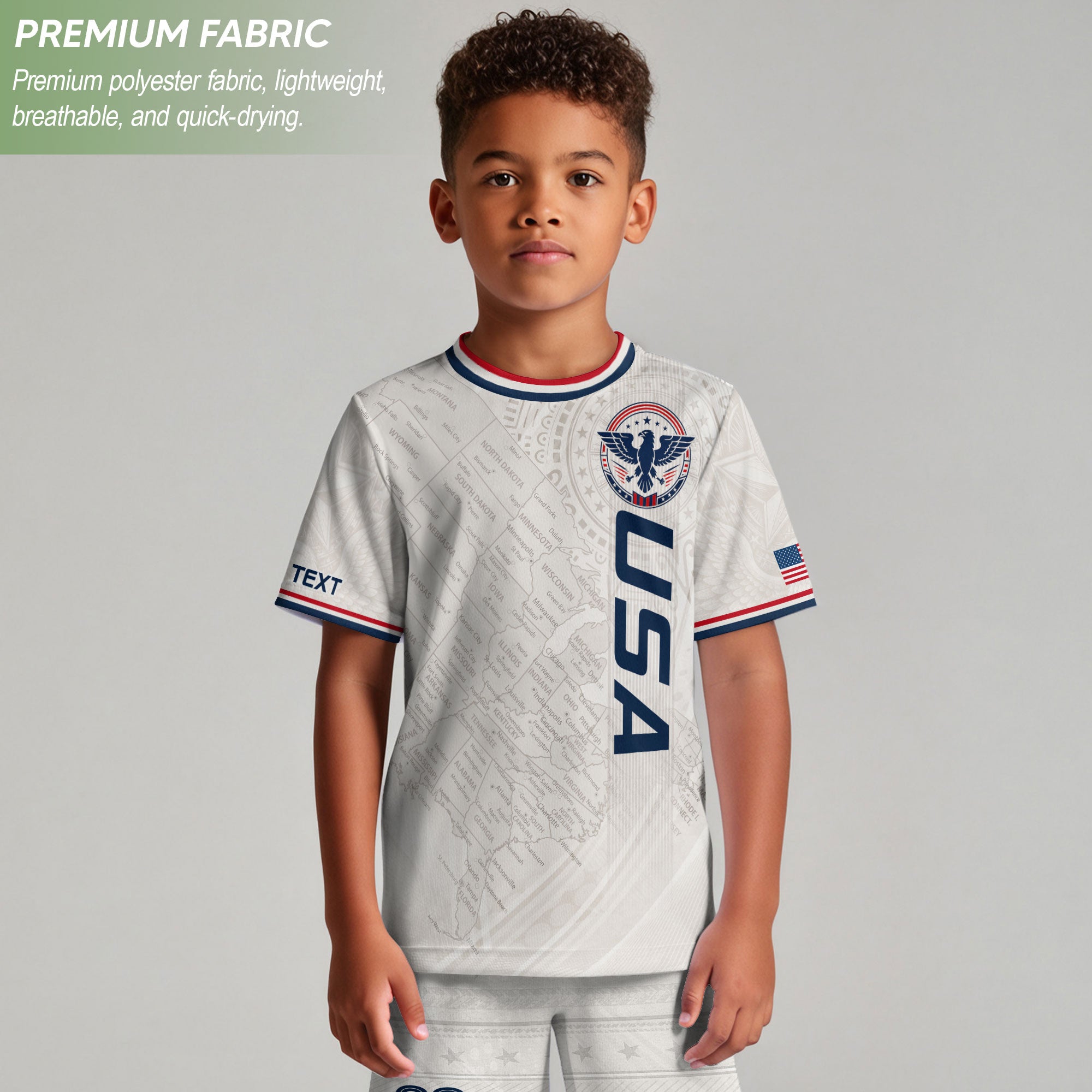 Custom White USA Soccer Jersey and Shorts Set Kid Personalized Name and Number