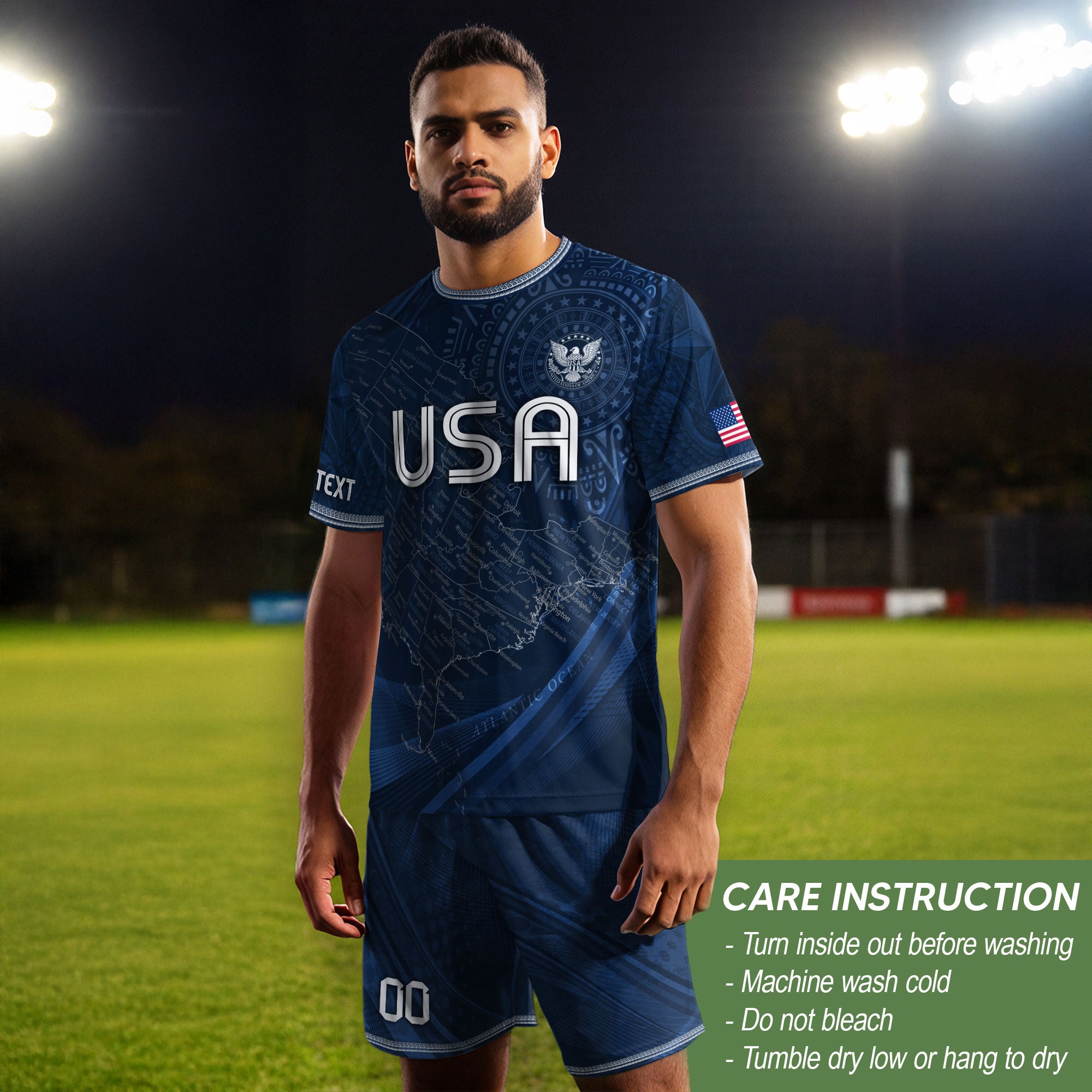 Personalized USA Soccer Jersey Custom Name Number Vintage Map Navy Blue Sportswear Outfit