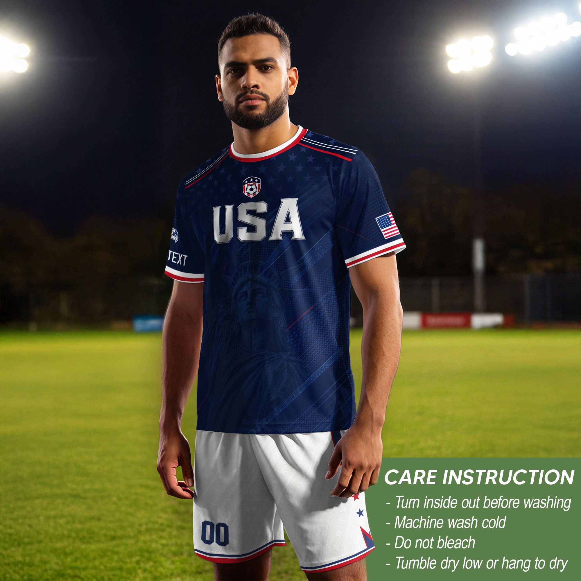 Custom Name Number USA Soccer Jersey Liberty Patriotic Navy Blue Football Team Shirt