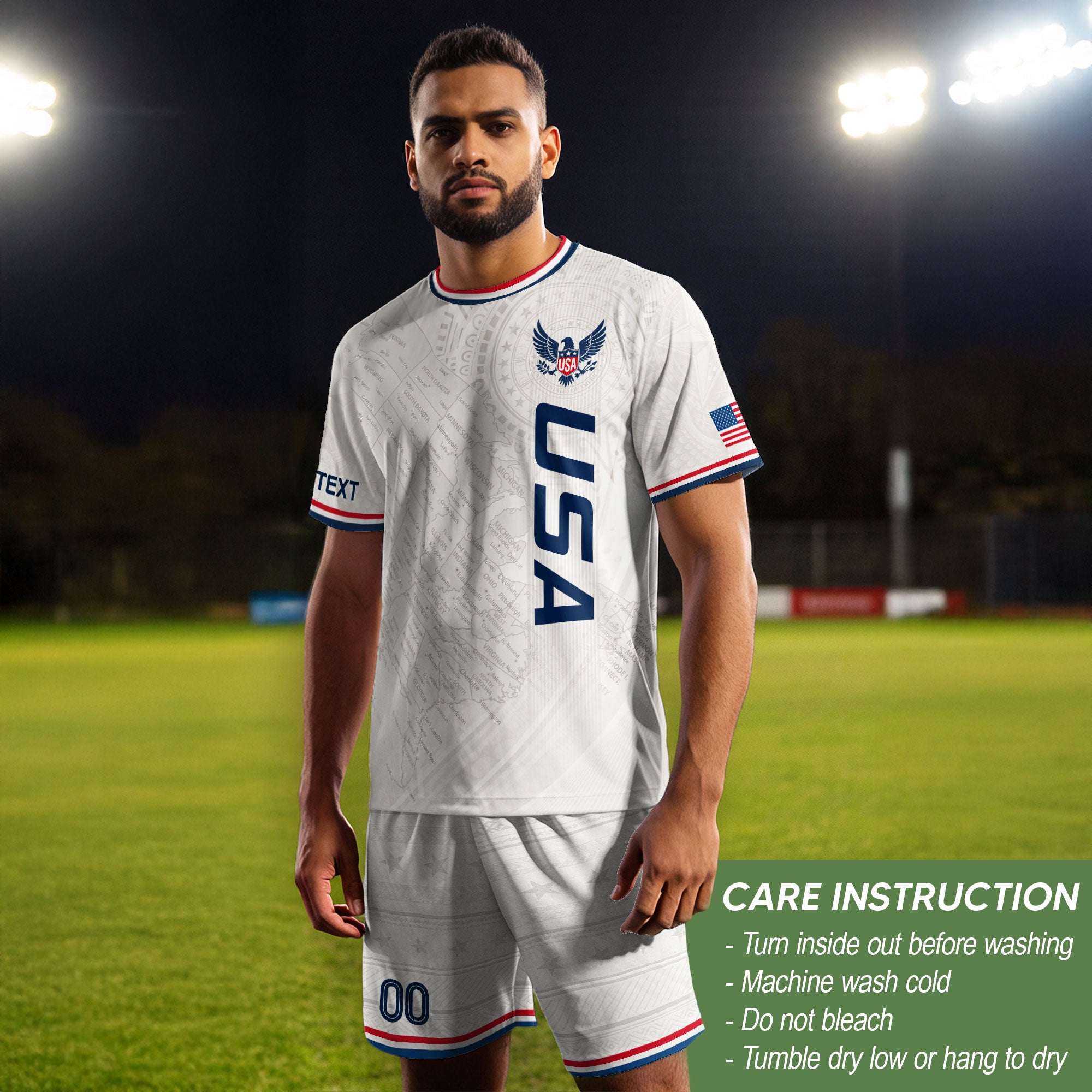 Customized USA Soccer Jersey Crewneck Vintage Map Patriotic Graphic Tee Athletic Top