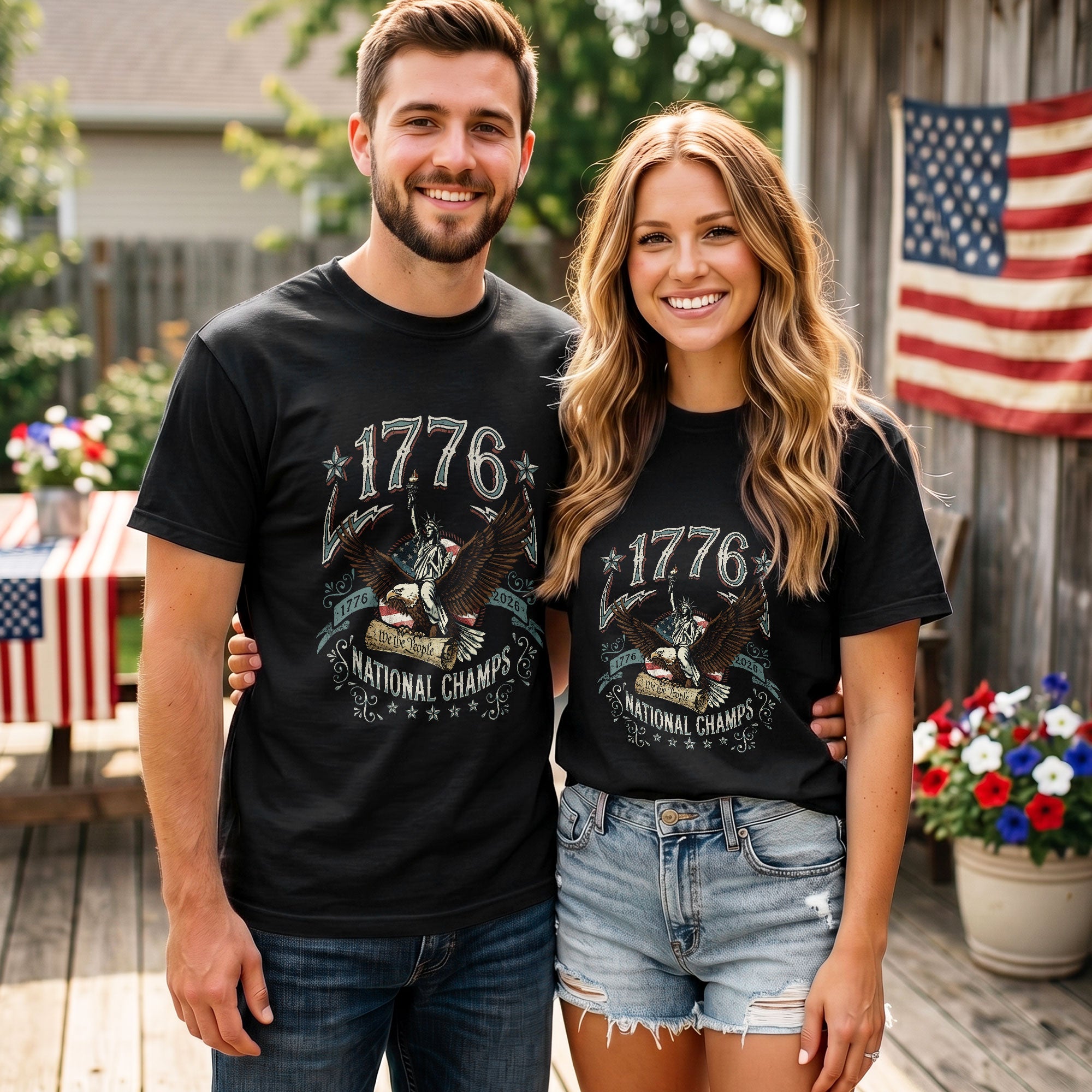 1776 National Champs Shirt Vintage Patriotic Eagle Graphic Tee 4th of July Comfort T-Shirt