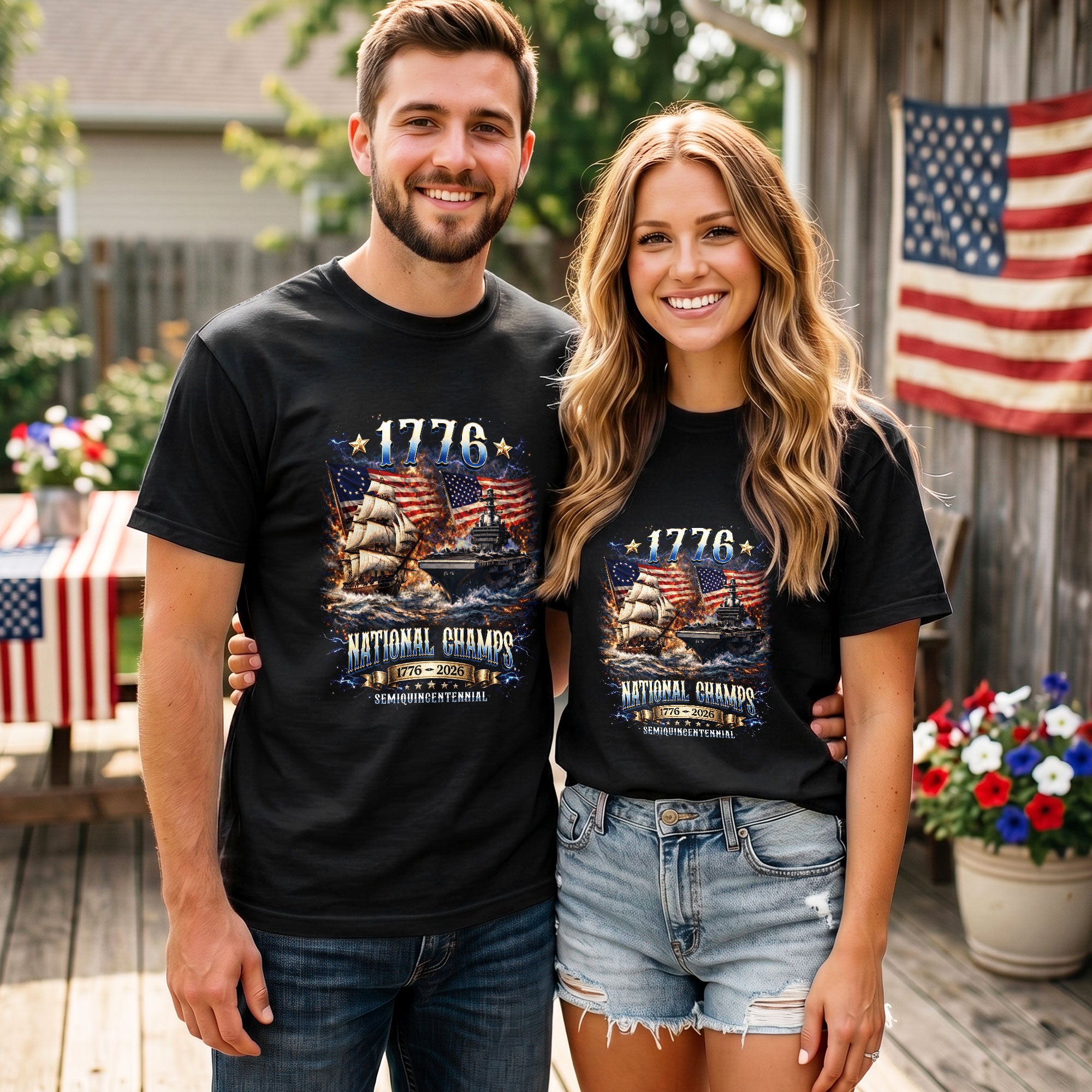 1776 National Champs Shirt Vintage Navy Battleship Graphic Tee Patriotic 1776-2026 T-Shirt