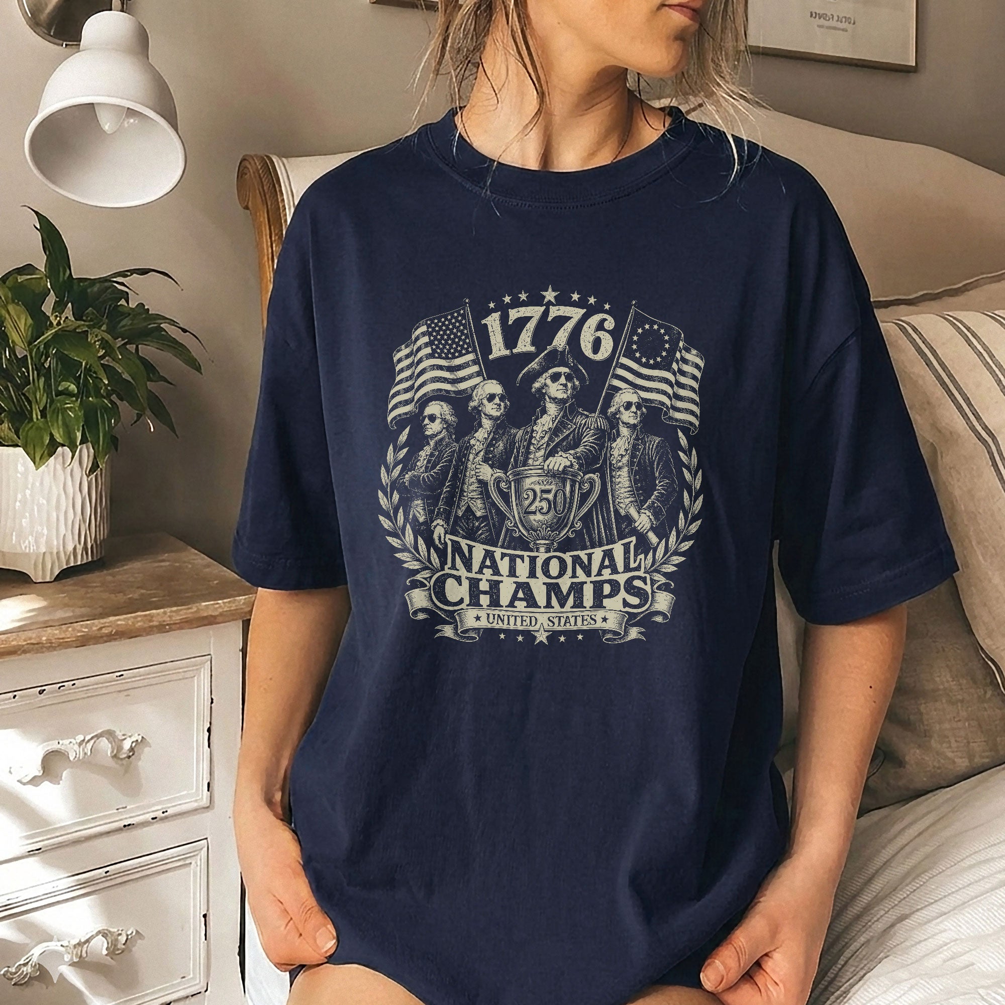 National Champs Graphic Tee Classic 1776 Patriotic Cotton T-Shirt for American Patriots
