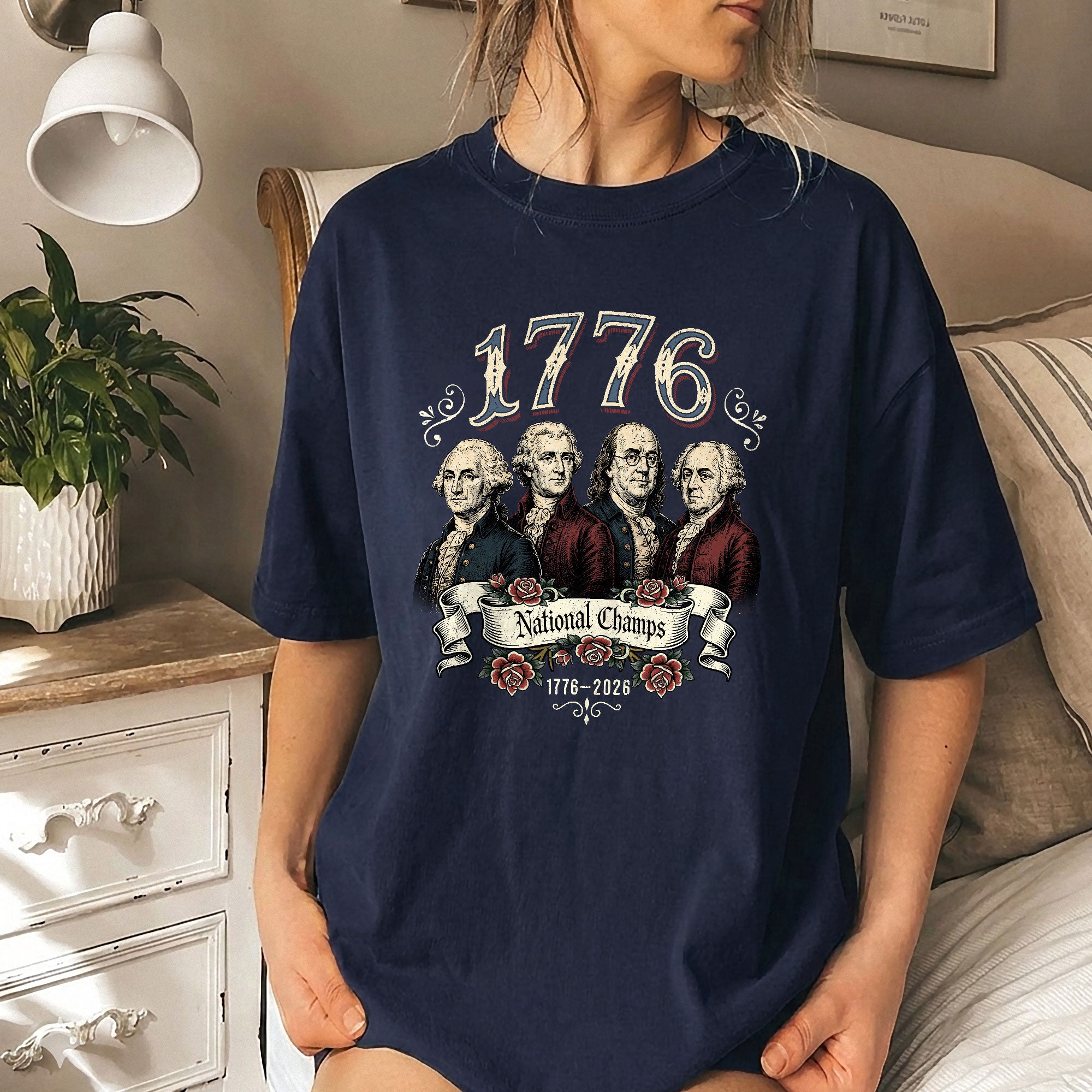 1776-2026 National Championship Graphic T Shirt Patriotic Historical Design Cotton Tee Shirt