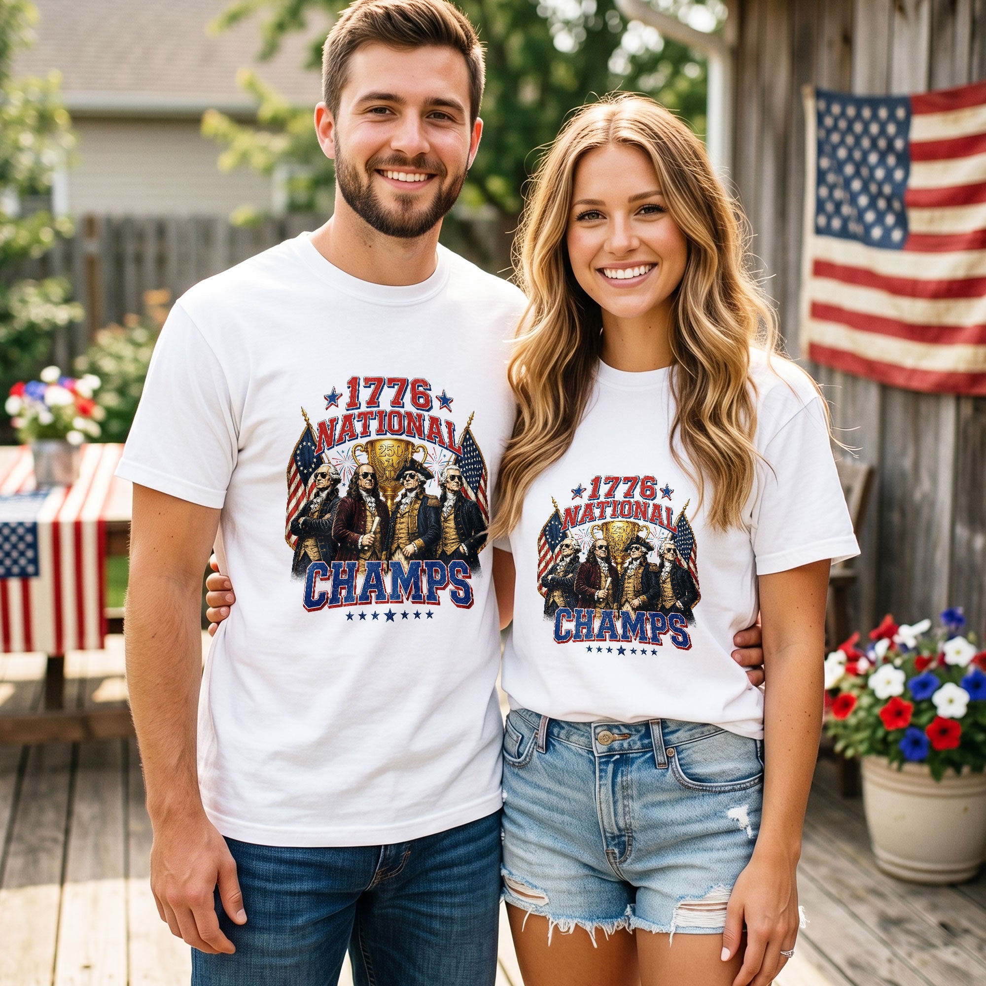 1776 National Champs Graphic T Shirt Patriotic Historical Design Cotton Tee Shirt New