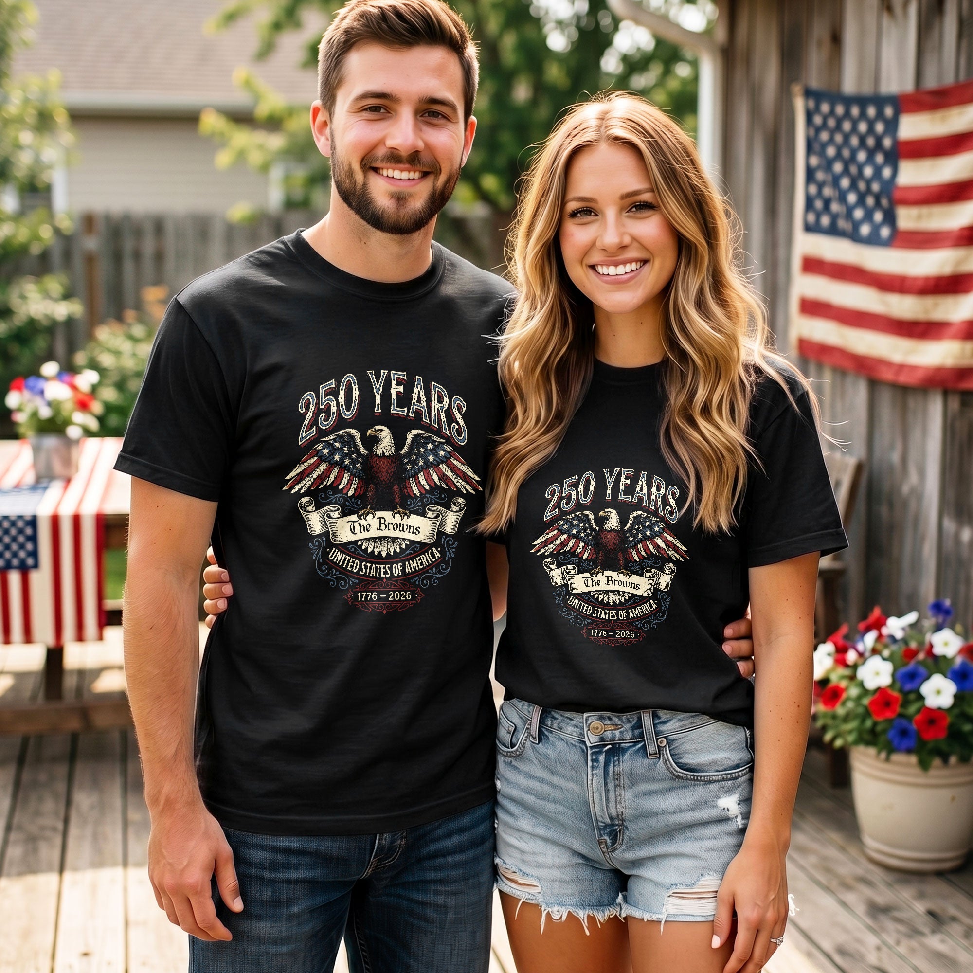 Family Name Custom Holiday Shirts Personalized USA 250 Years Freedom Men Women Tee