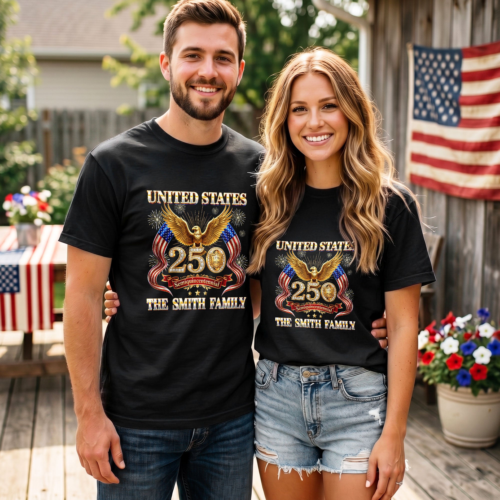Golden Eagle Holiday Graphic Tee Customized Custom Family Name United States Group Shirts