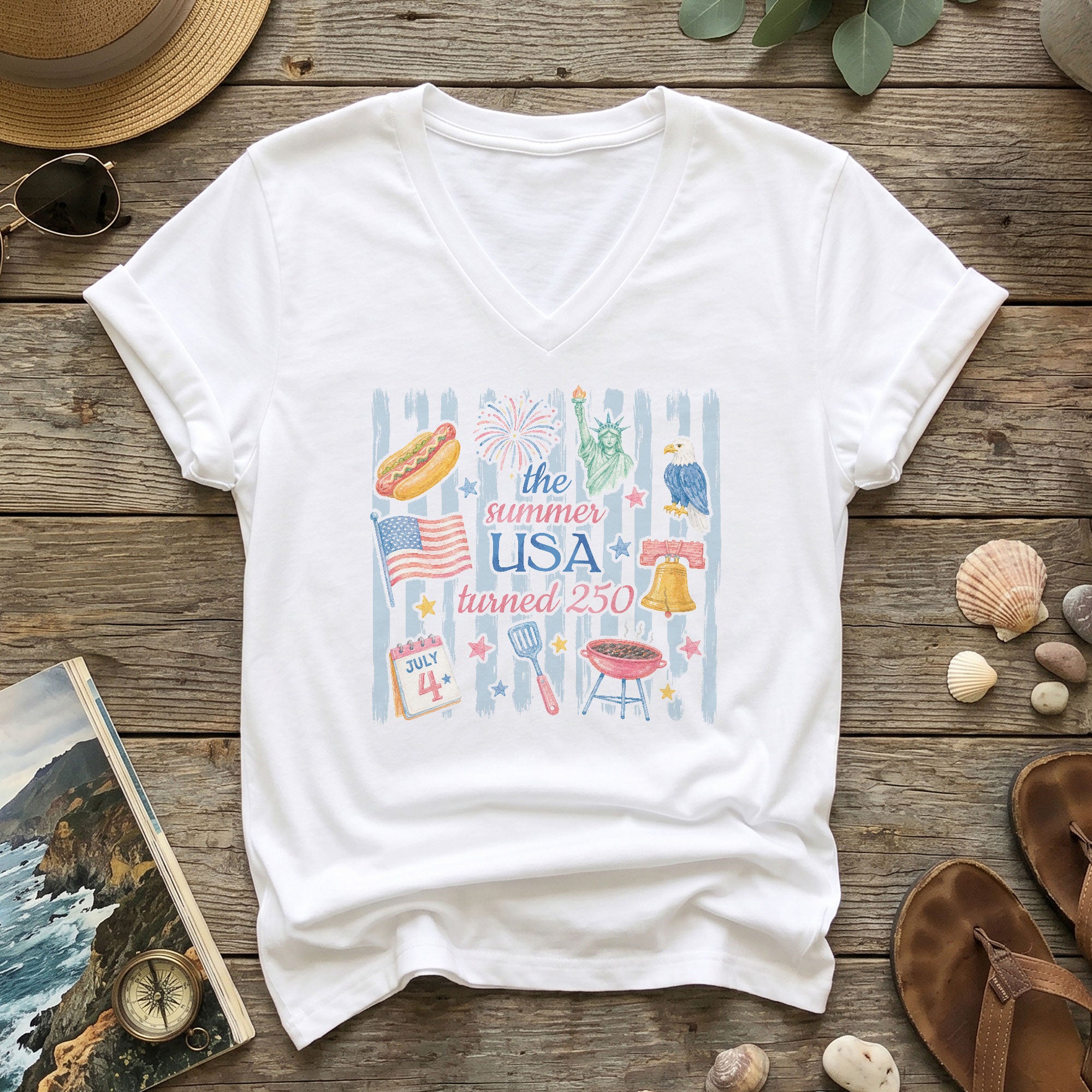 Women's Graphic V-Neck Shirt The Summer USA Turned 250 Patriotic Summer Outfit
