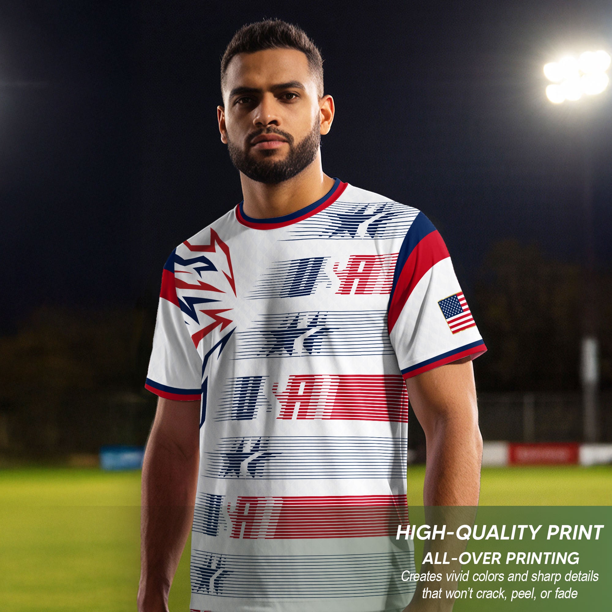 USA Soccer Jersey Men White Navy Red Flag Graphic Football Shirt Retro Fan Wear
