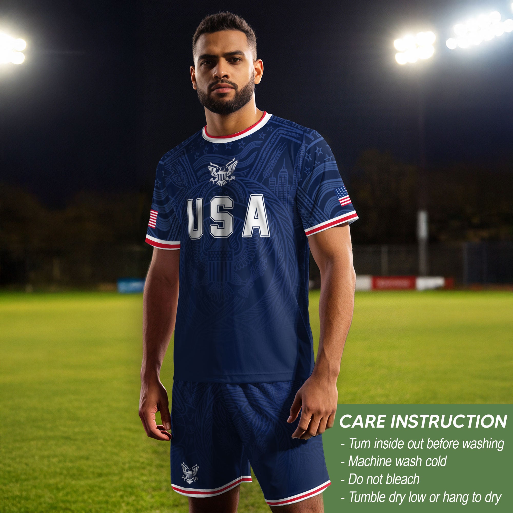 USA Eagle Patriotic Soccer Jersey Adult Navy Blue American Flag Independence Shirt