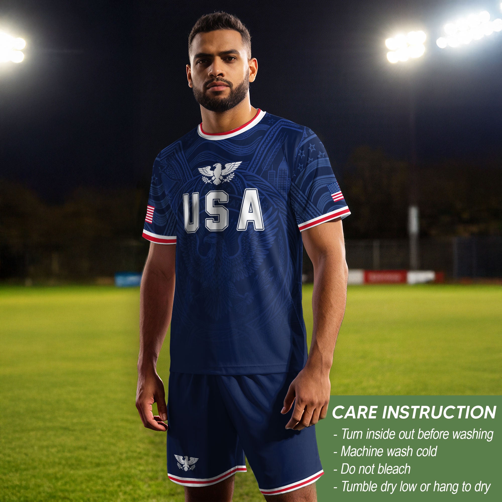 USA Eagle Patriotic Soccer Jersey Adult Navy Blue American Flag Independence Shirt