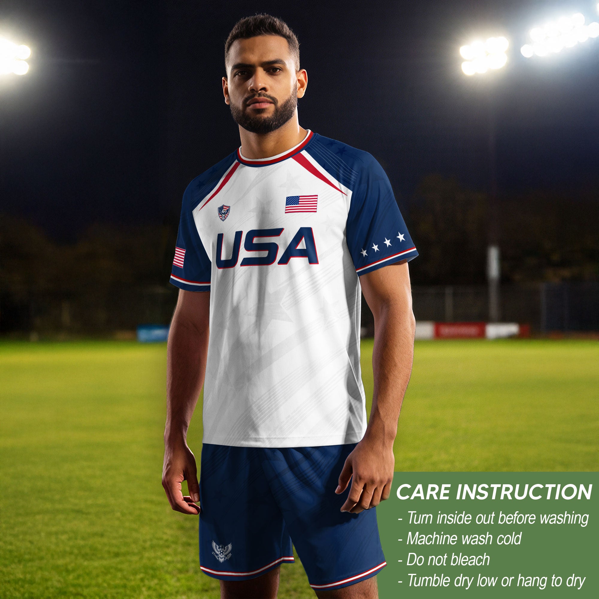 USA Soccer Jersey Adult White Navy Patriotic Diagonal Stripe Shirt United States Tee
