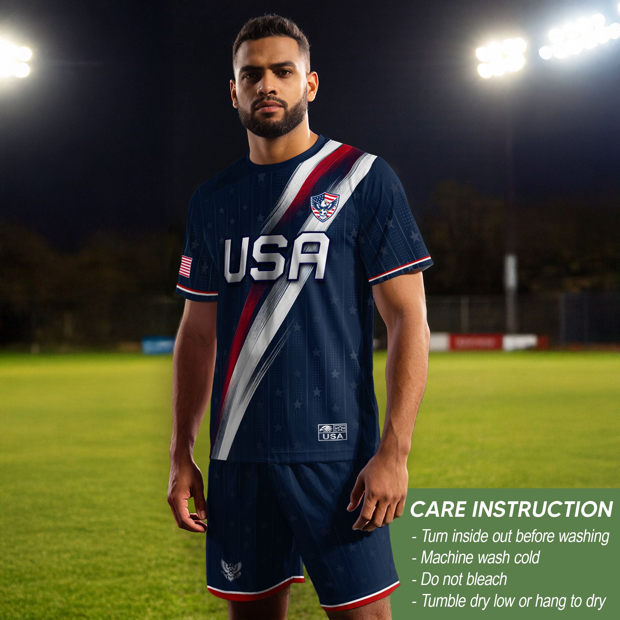 USA Soccer Jersey Adult Navy Patriotic Diagonal Sash Shirt United States Football Tee