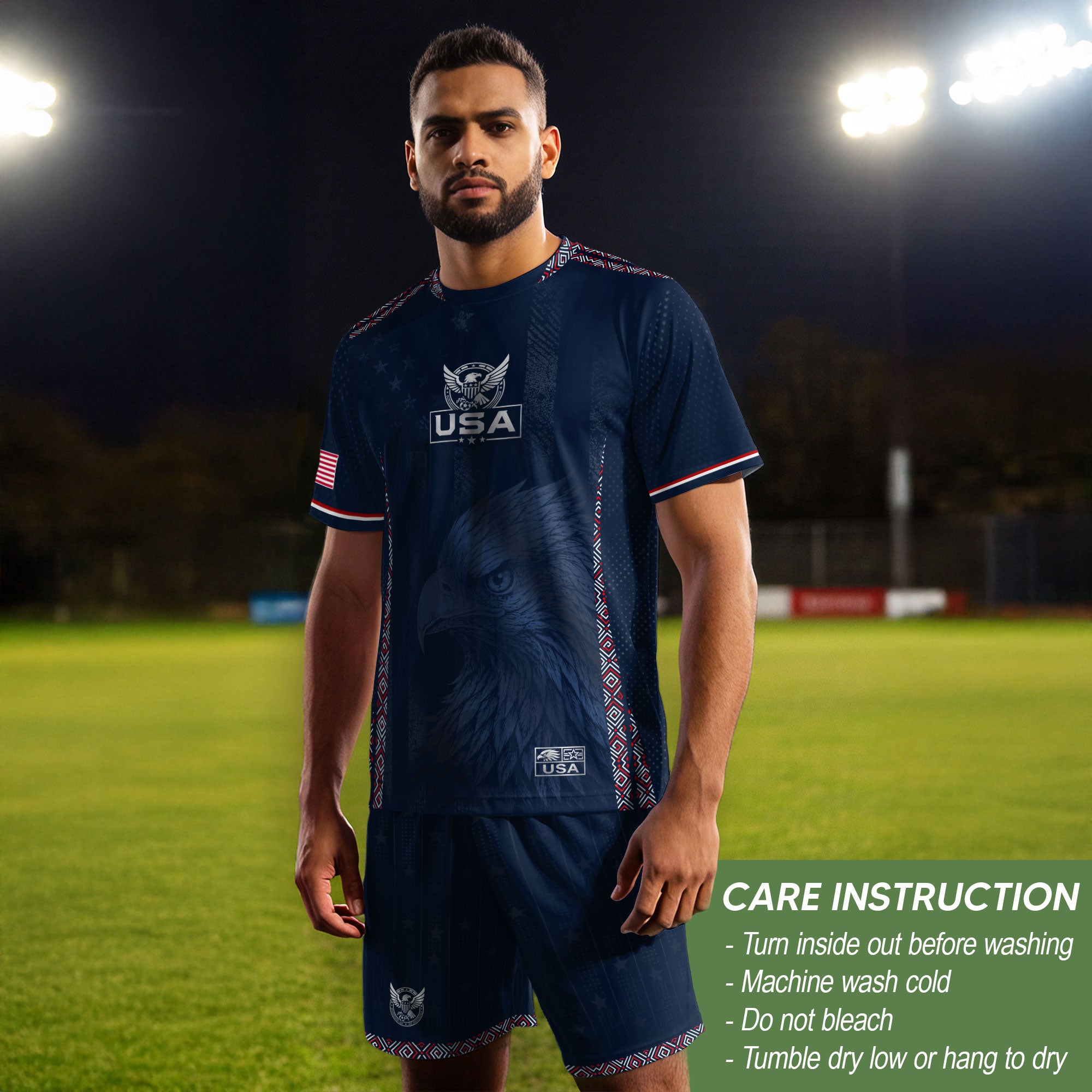 USA Soccer Jersey Adult Navy Patriotic Large Eagle Head Graphic United States Fan Tee
