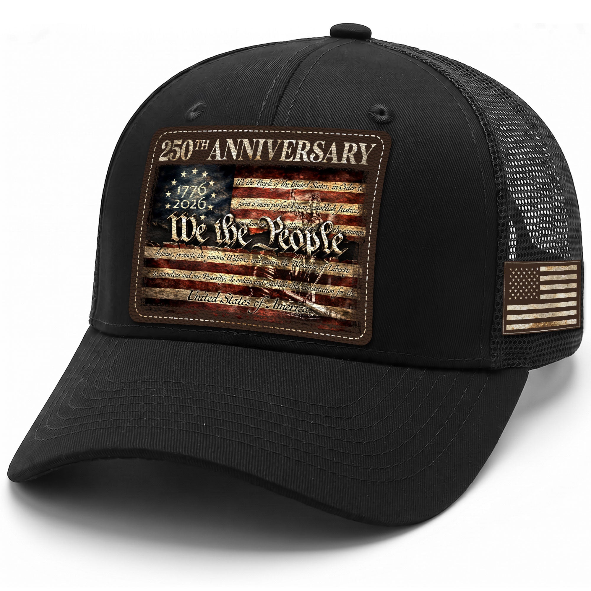 US 250th Anniversary Trucker Hat We The People Constitution Patriotic Leather Patch Cap