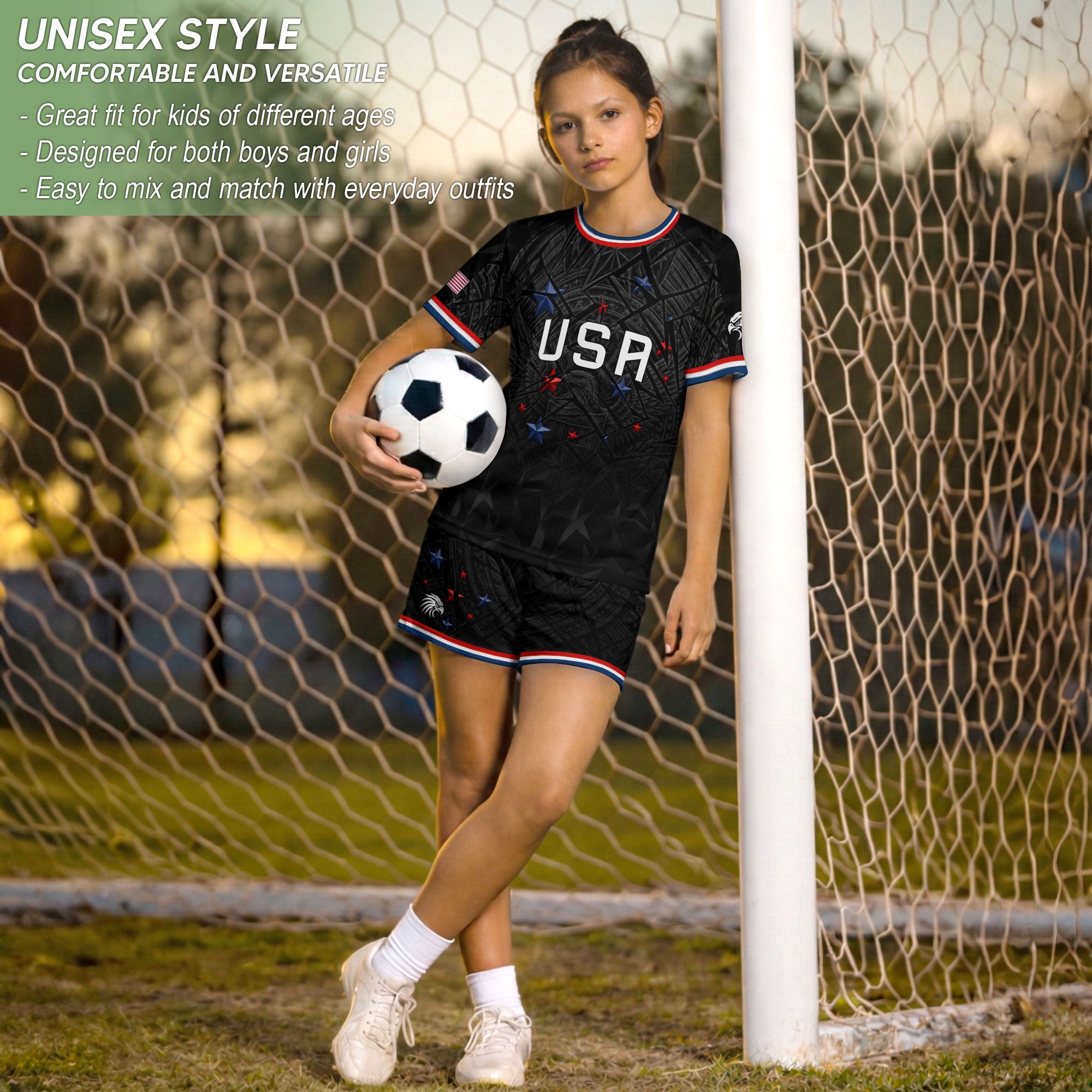 USA Patriotic Kids Soccer Jersey Eagle American Flag Youth Football Shirt for Kids