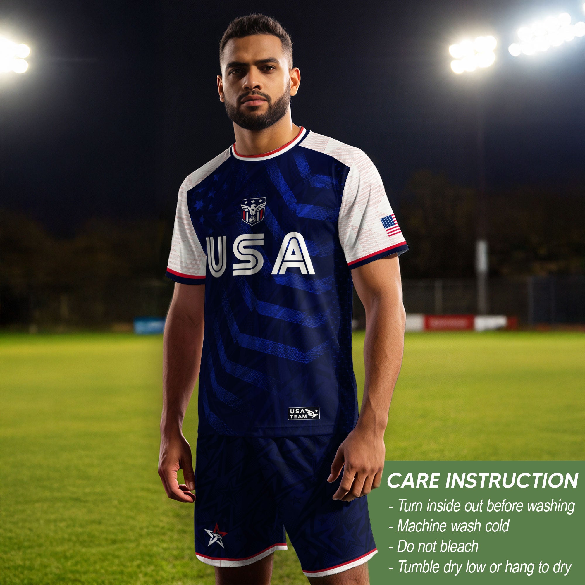 Adult USA Soccer Jersey Navy Blue Patriotic Big Chevron Graphic United States Fan Shirt