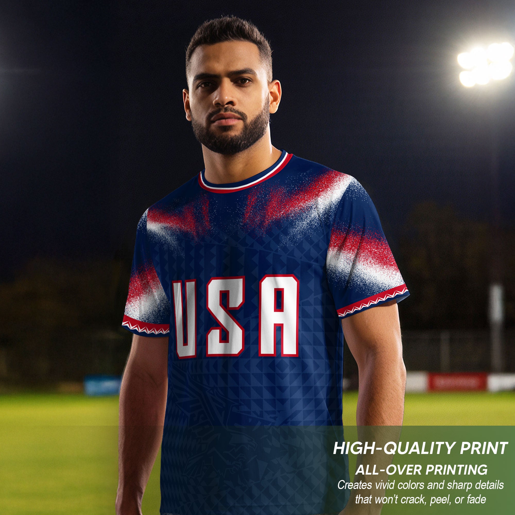 USA Patriotic Soccer Jersey Custom Name Number Adult Football Shirt Blue - Rust Field Wear
