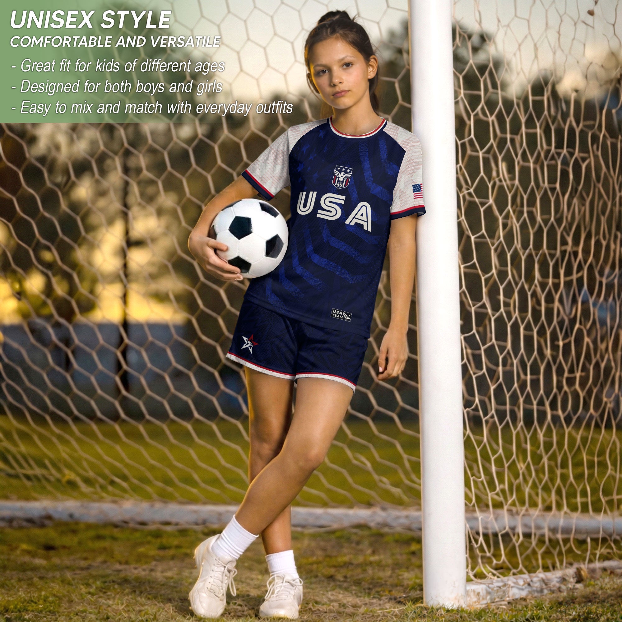 Kids USA Soccer Jersey Youth Children Patriotic Subtle Star Pattern United States Tee