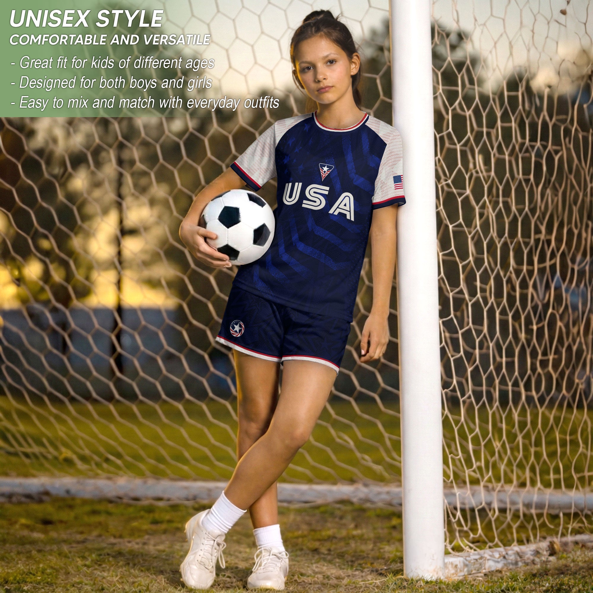 Kids USA Soccer Jersey Youth Children Patriotic Subtle Star Pattern United States Tee