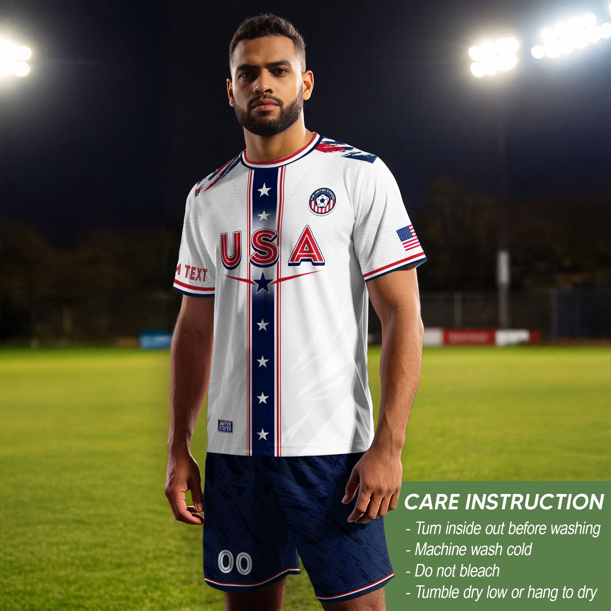 Custom USA Adult Soccer Jersey White Star Stripe Name Number Football Shirt