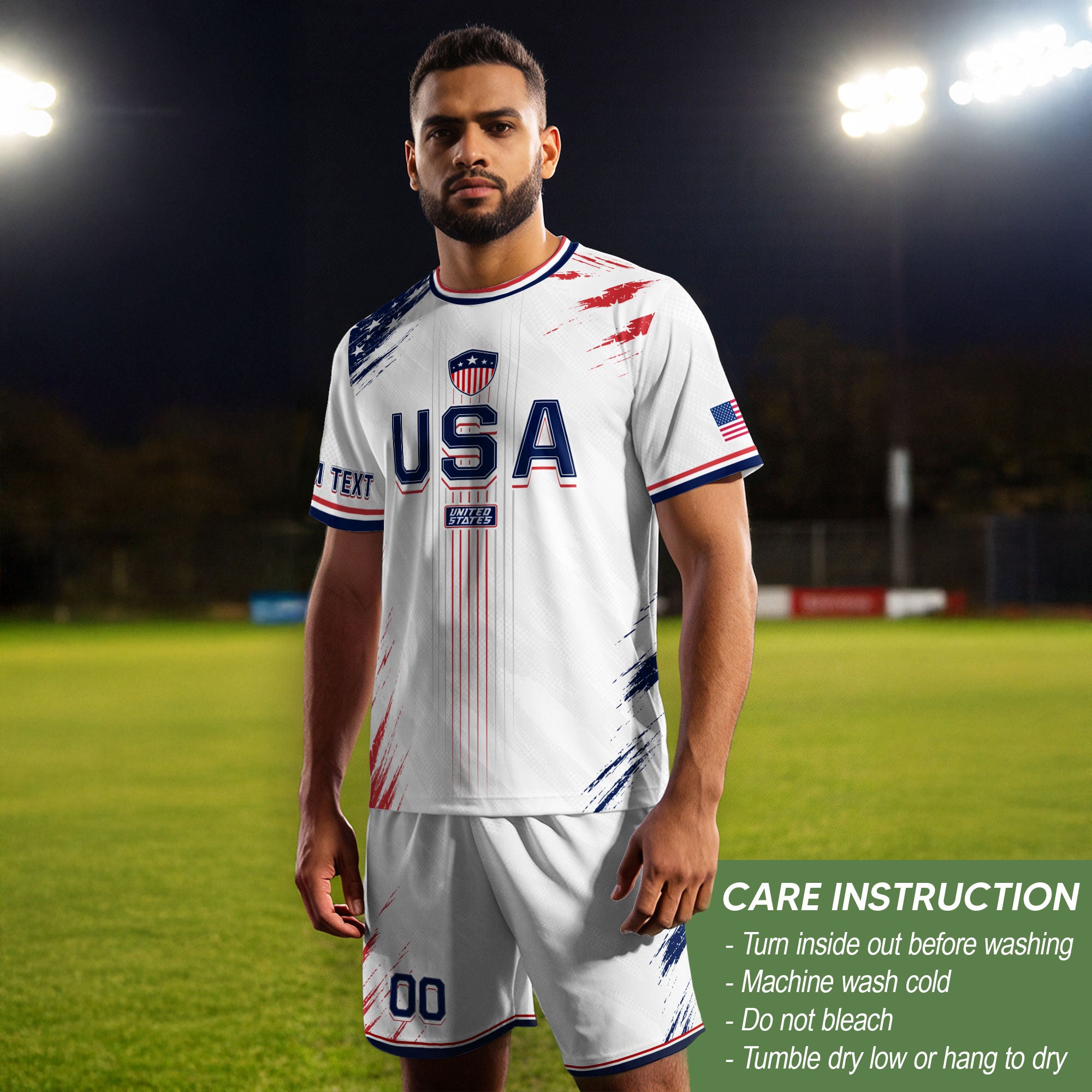 Custom USA Soccer Jersey Men White Brush Stroke Name Number Football Shirt