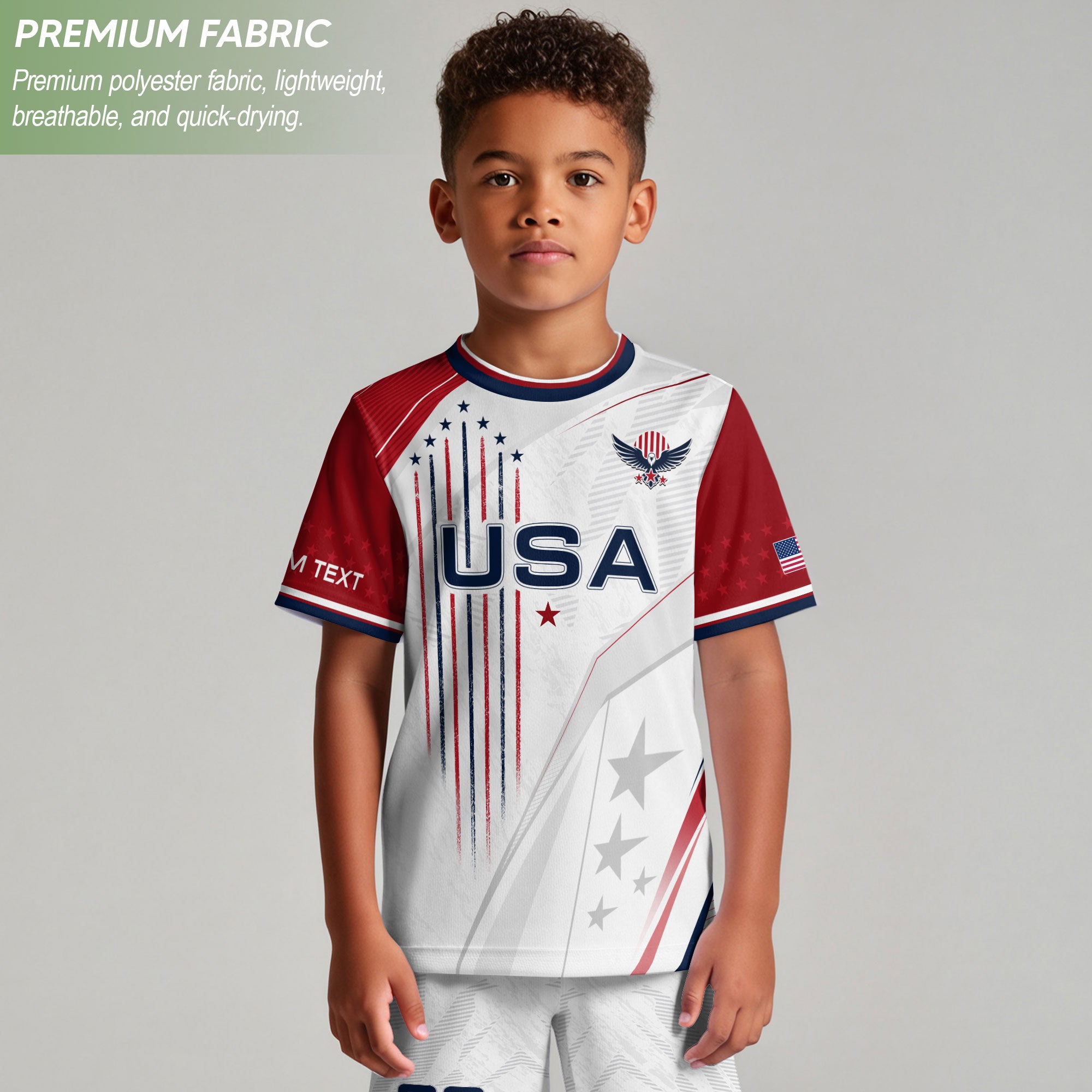 Custom Kids USA Soccer Jersey White Youth Patriotic Personalized Football Team Shirt
