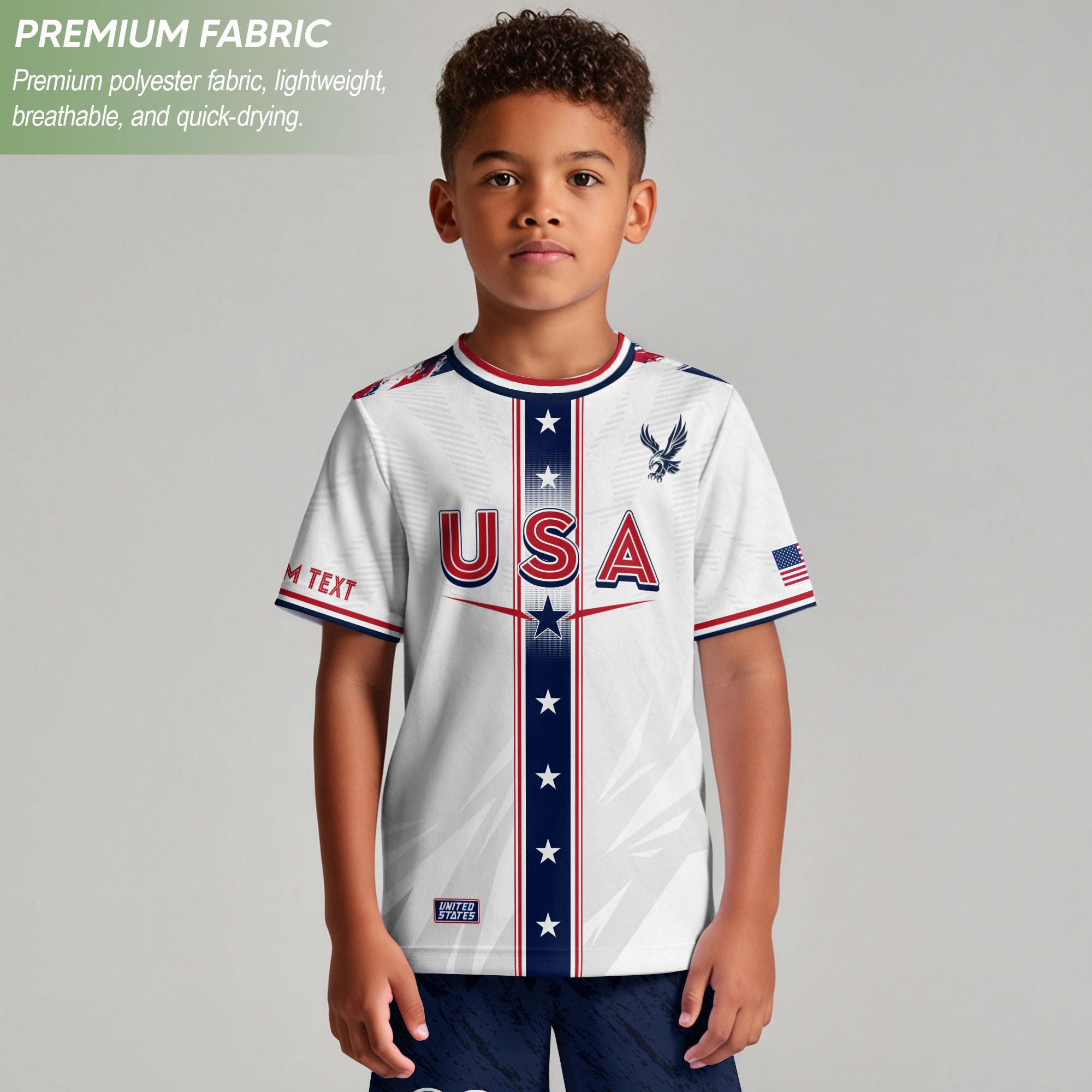 Custom Kids USA Soccer Jersey White Youth Star Stripe Personalized Football Team Shirt