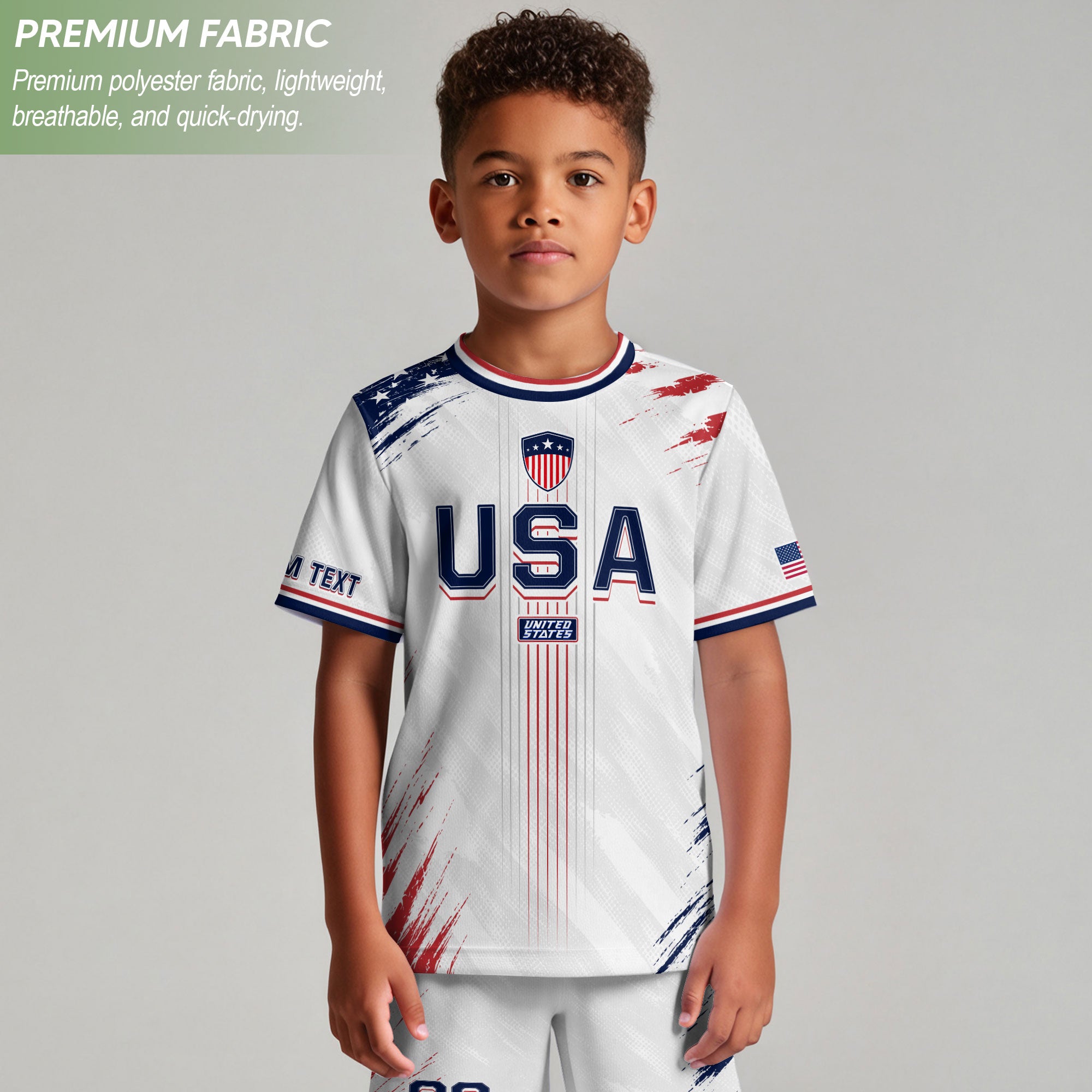 Custom Kids USA Soccer Jersey White Youth Distressed Flag Personalized Football Shirt