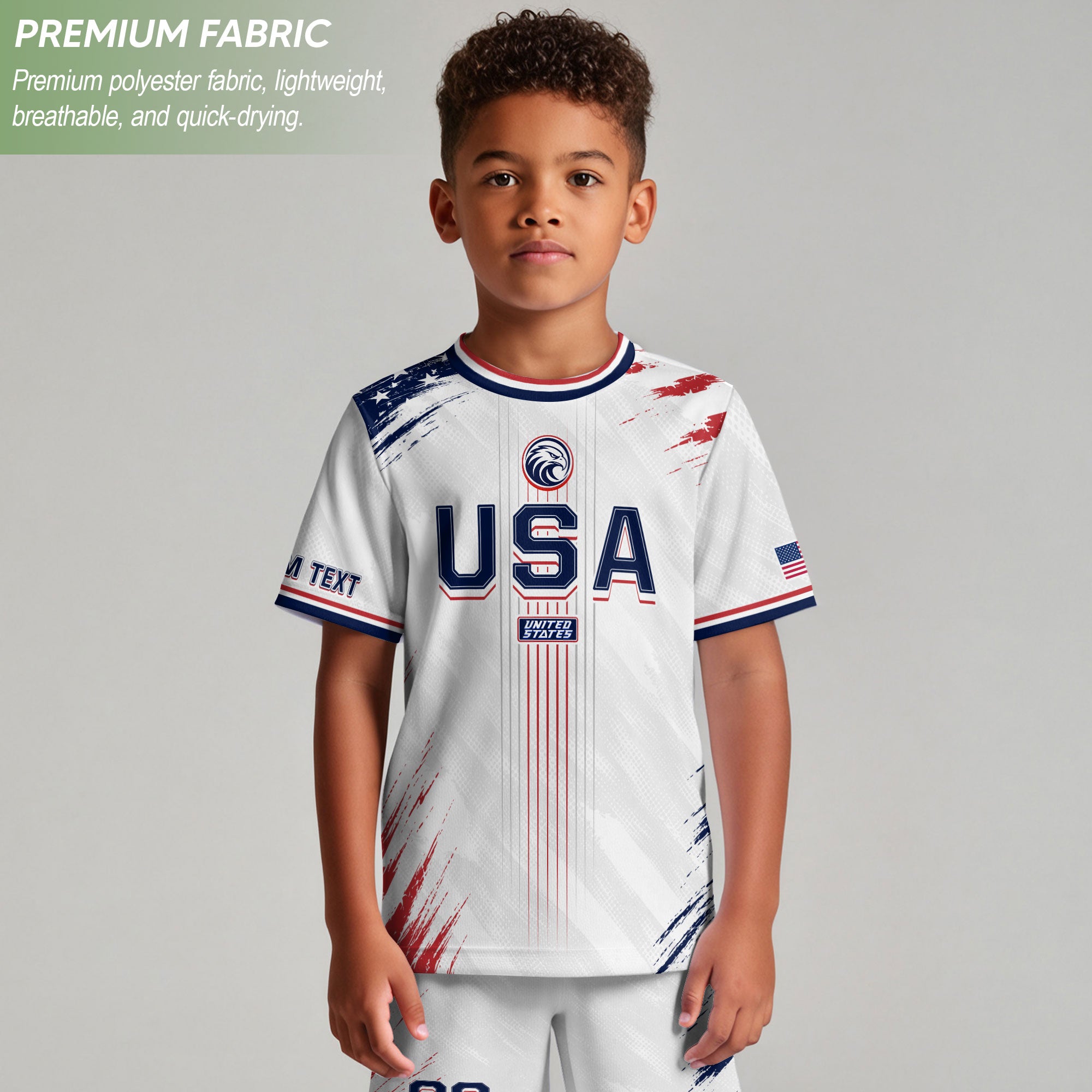 Custom Kids USA Soccer Jersey White Youth Distressed Flag Personalized Football Shirt